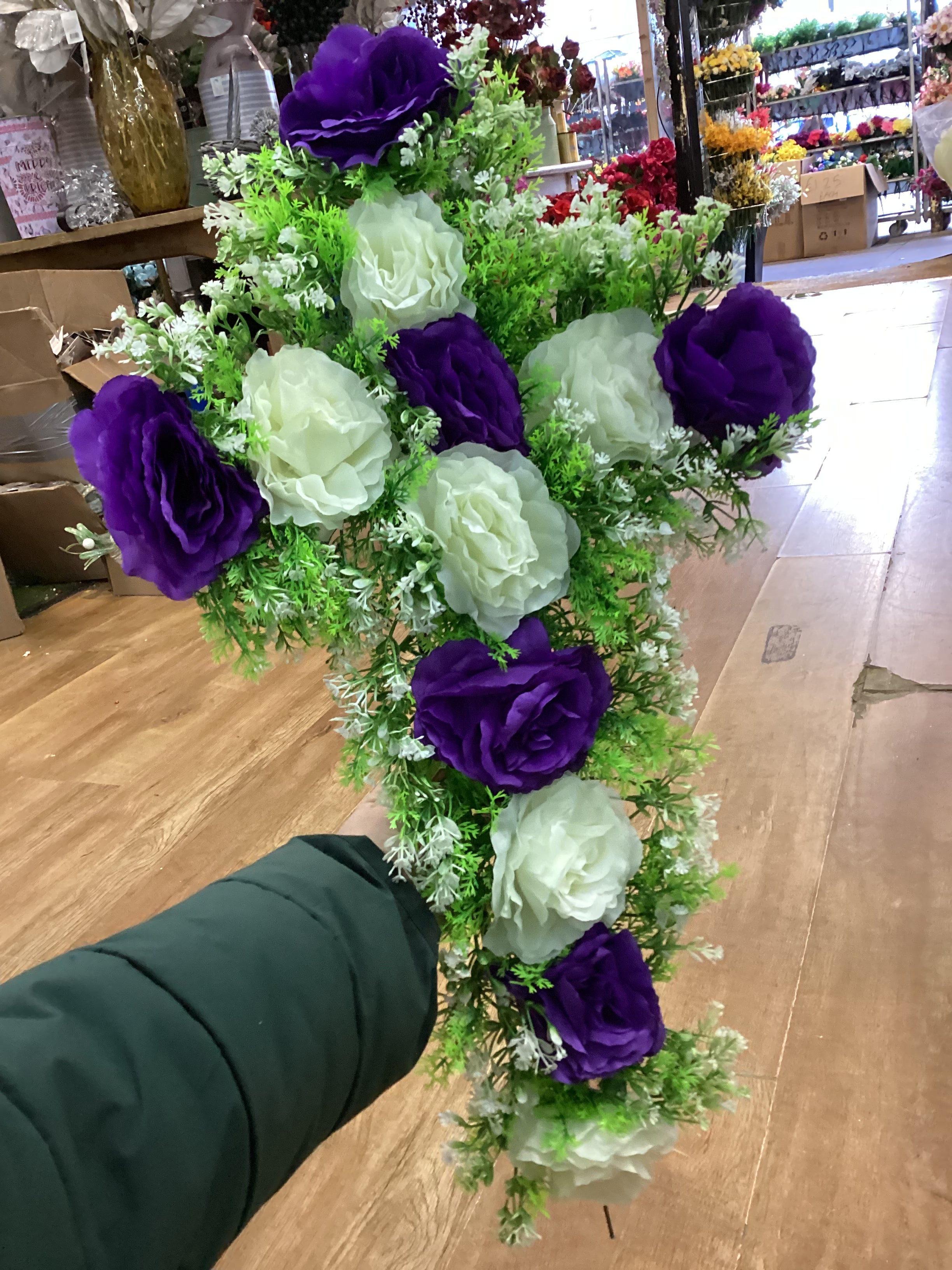70x40cm purple and ivory rose cross