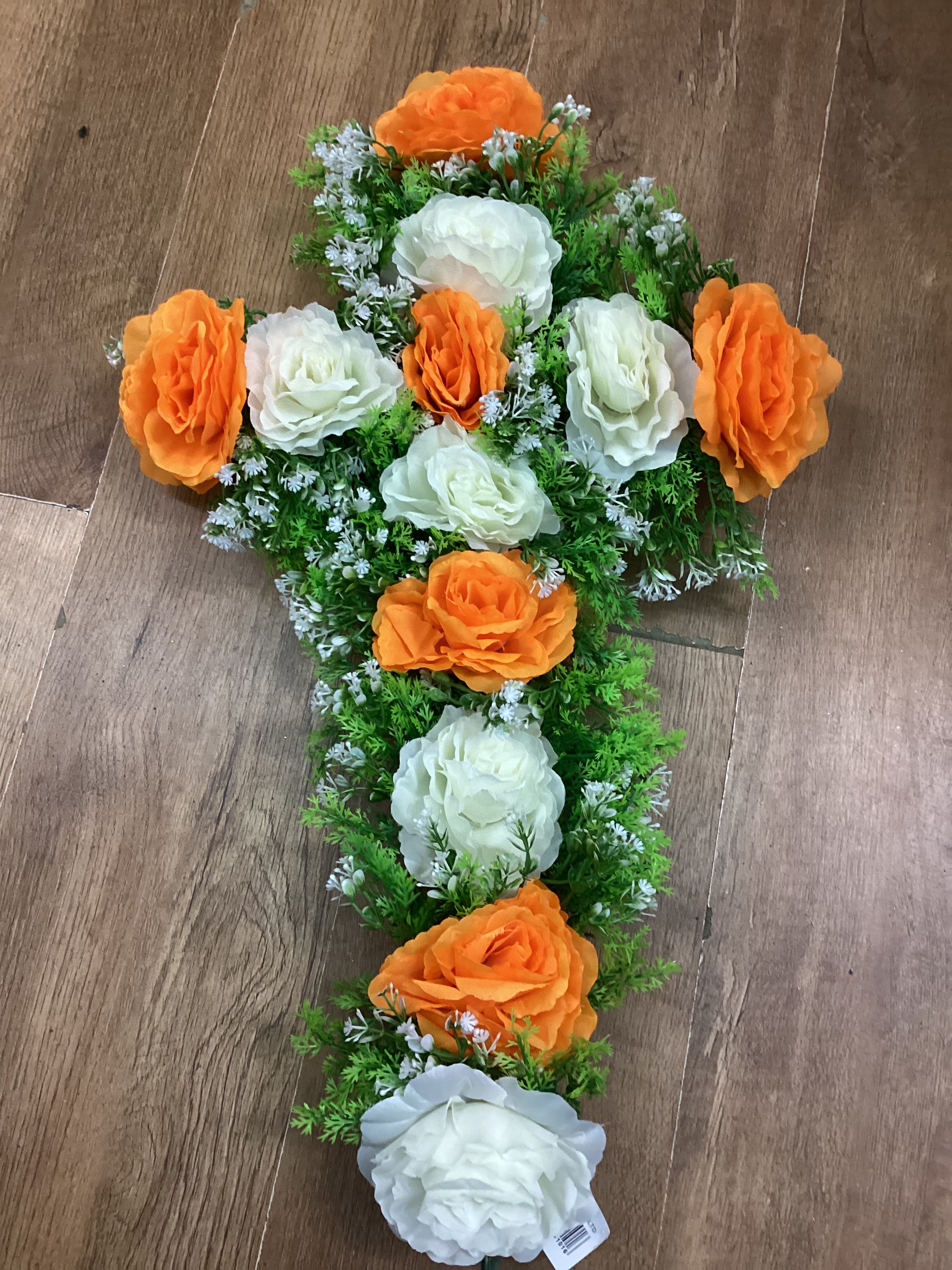 70x40cm orange and ivory rose cross
