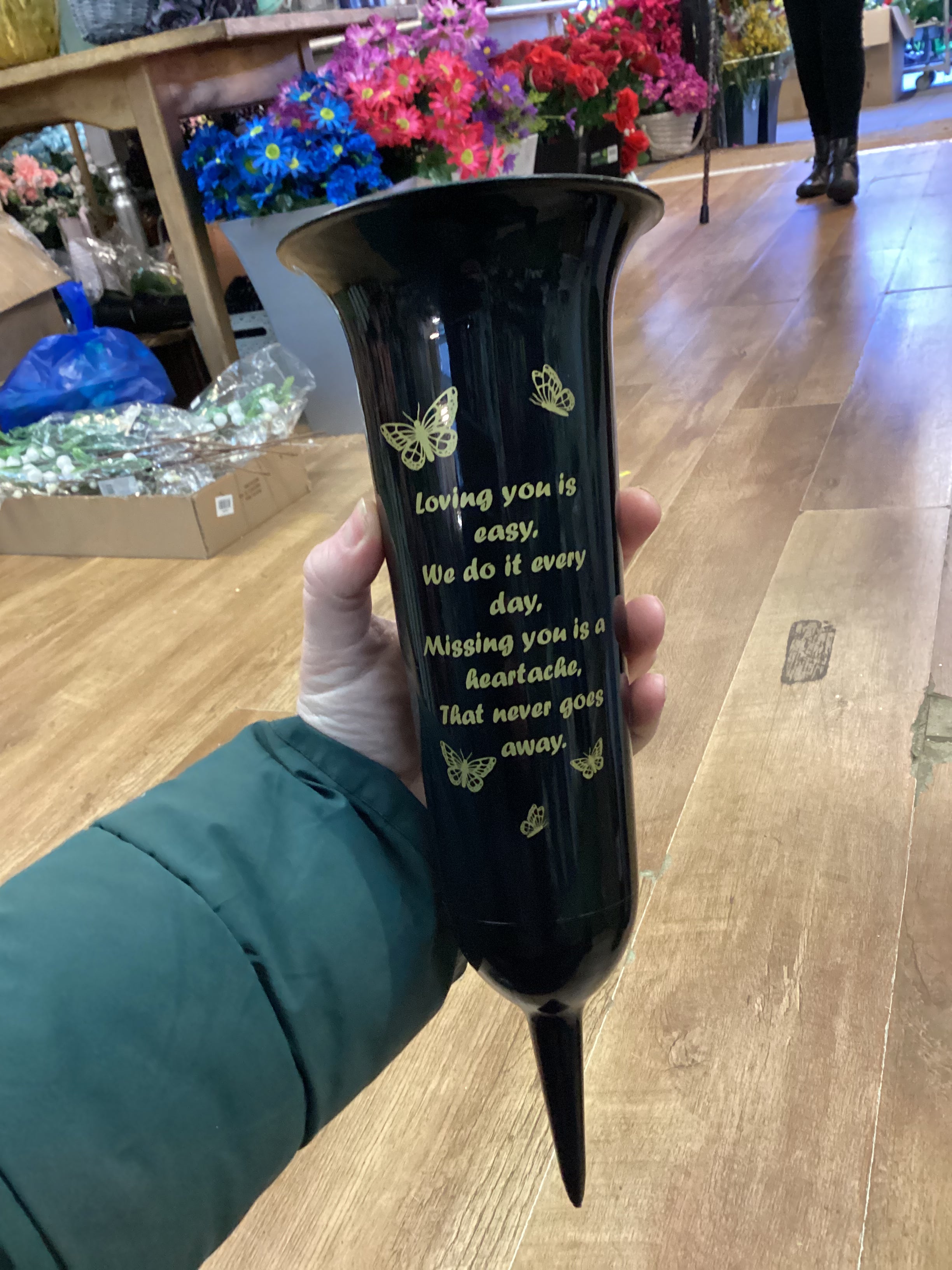 Loving you is easy glossy black and gold grave spike