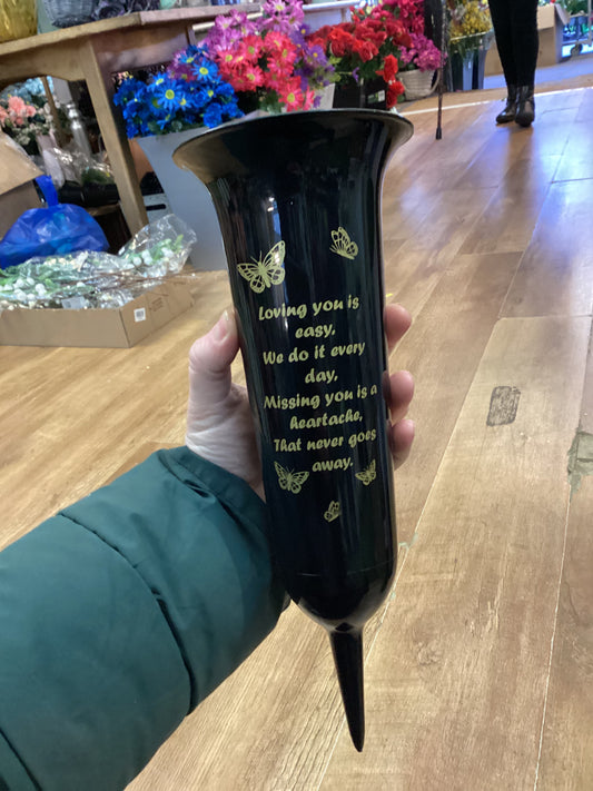 Loving you is easy glossy black and gold grave spike