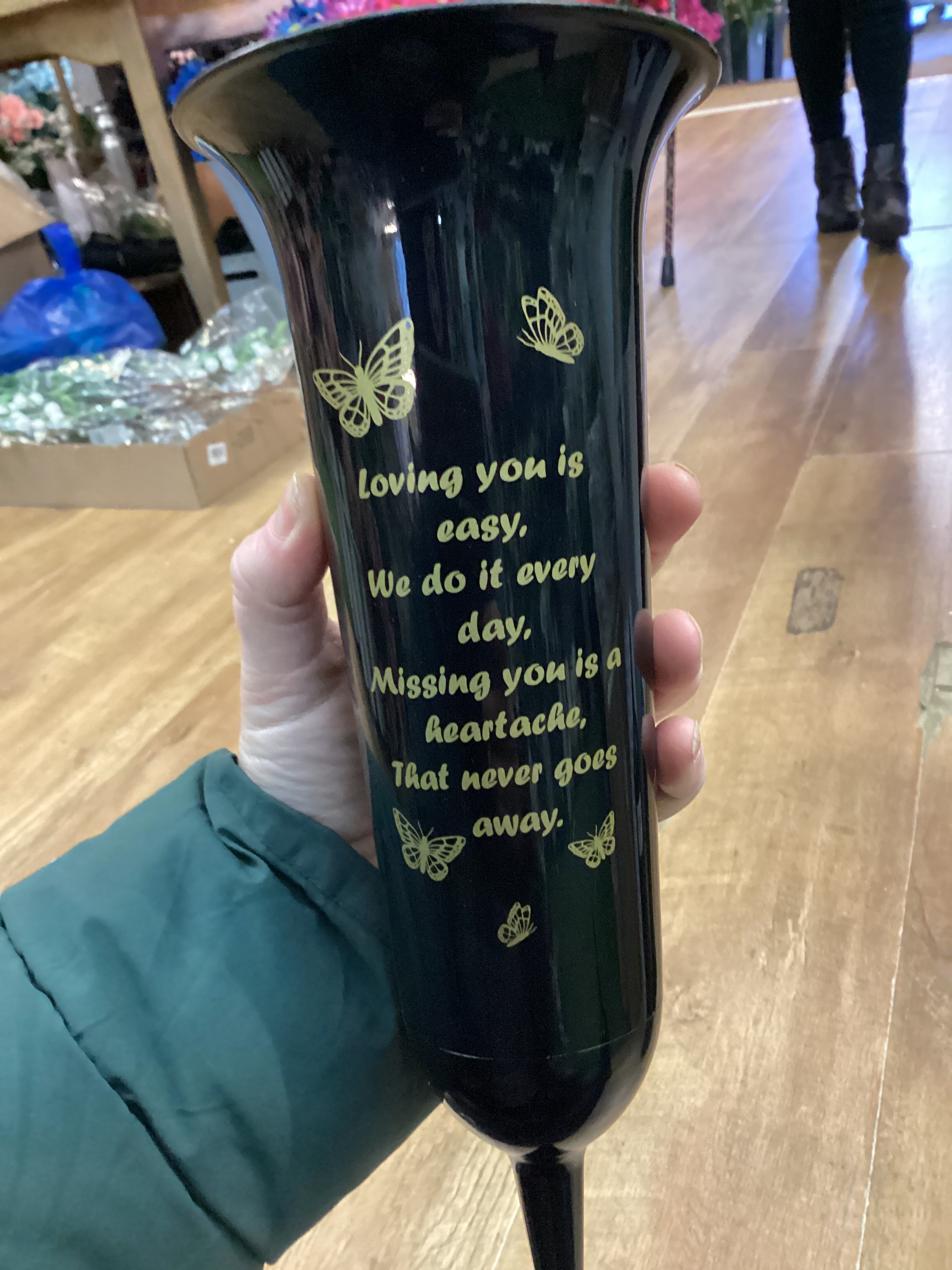 Loving you is easy glossy black and gold grave spike