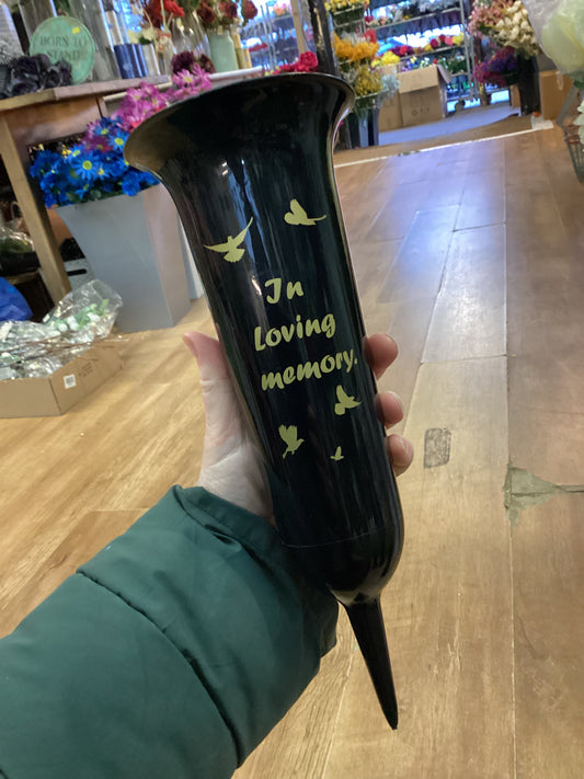 In loving memory glossy black and gold grave spike