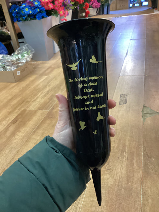 A dear dad glossy black and gold grave spike