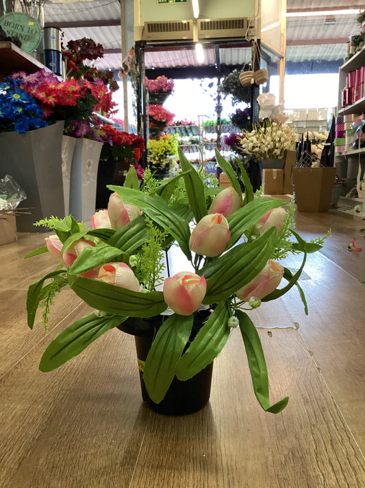 Pink tulip gravepot