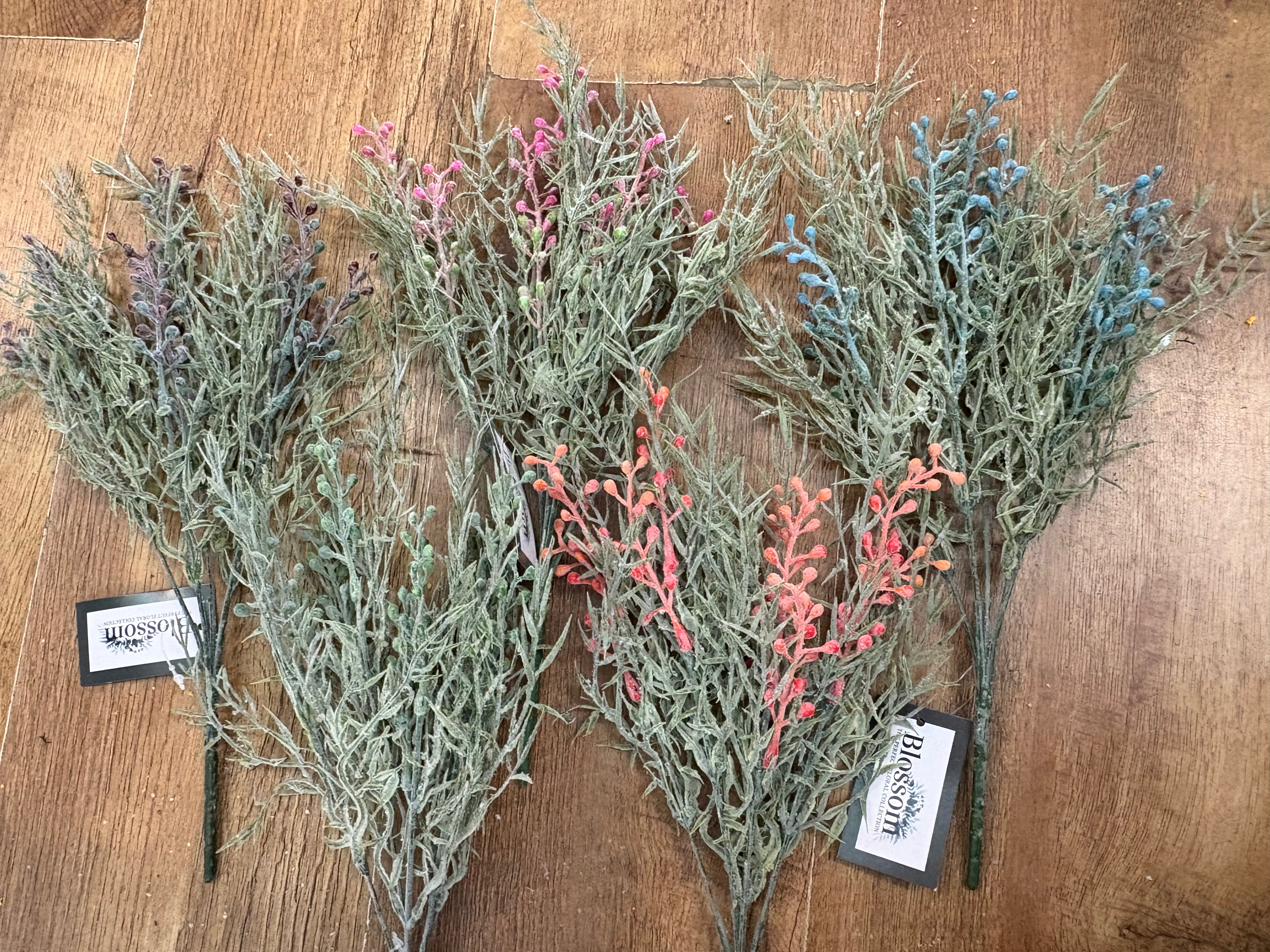 Spiky flocked foliage with berries - 5 colours available