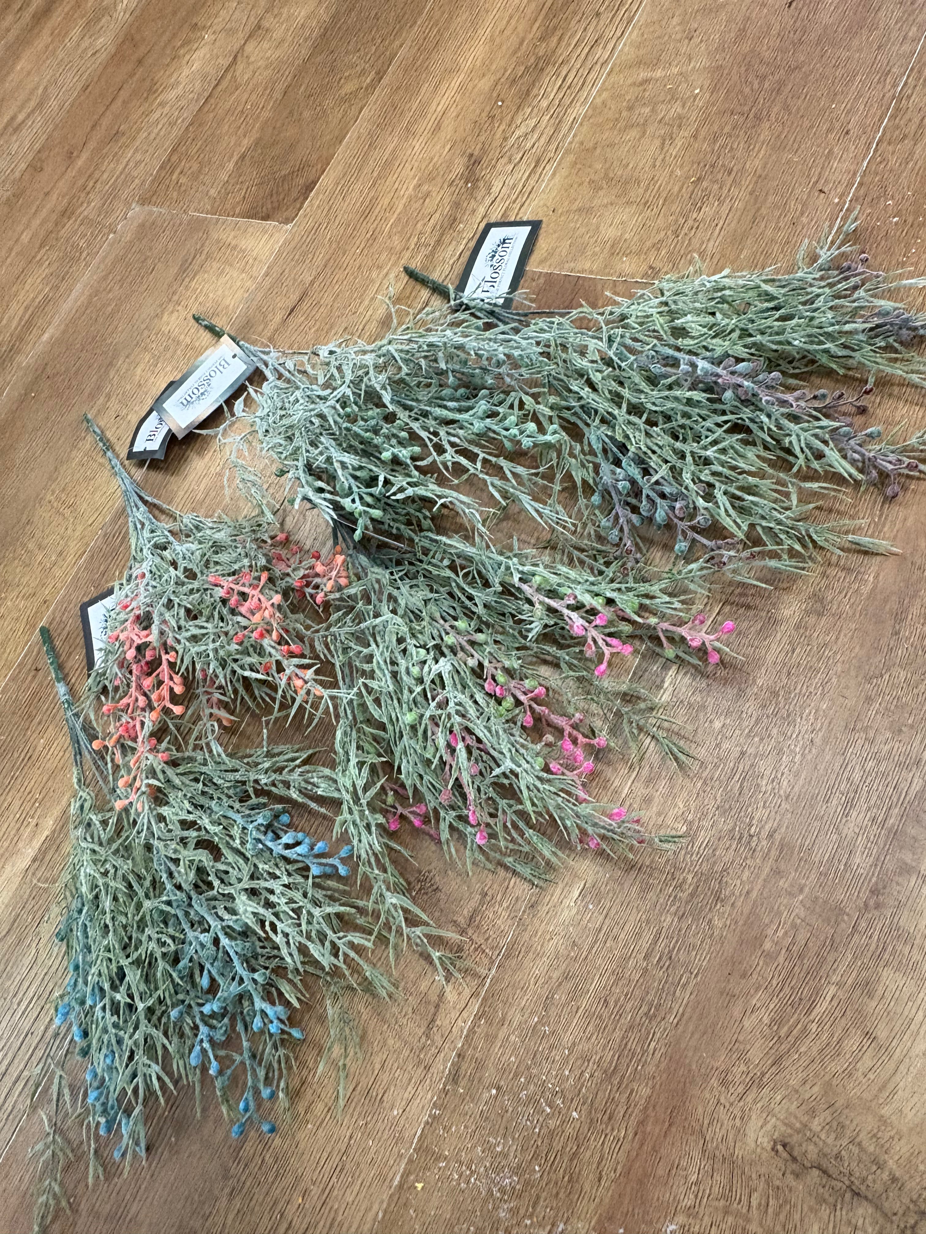 Spiky flocked foliage with berries - 5 colours available