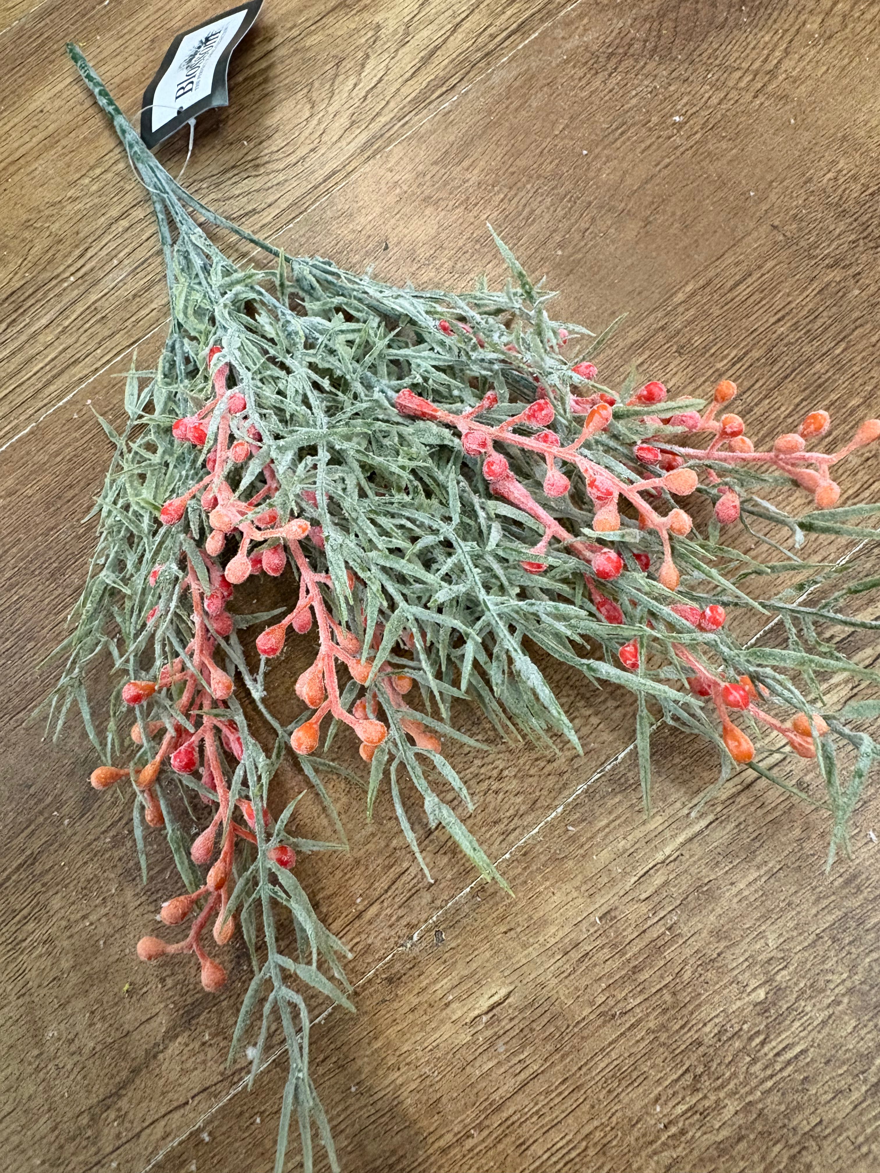 Spiky flocked foliage with berries - 5 colours available