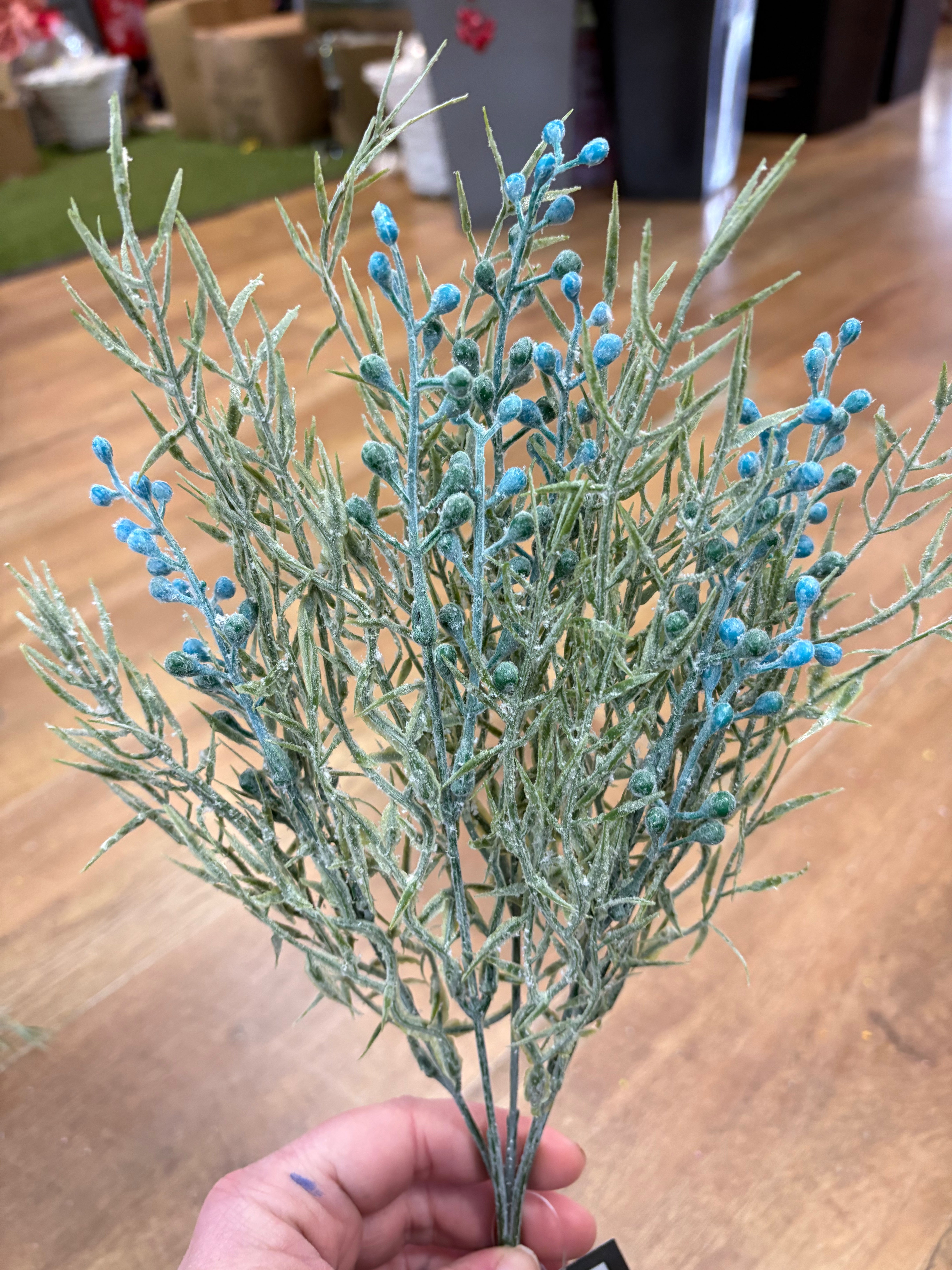 Spiky flocked foliage with berries - 5 colours available