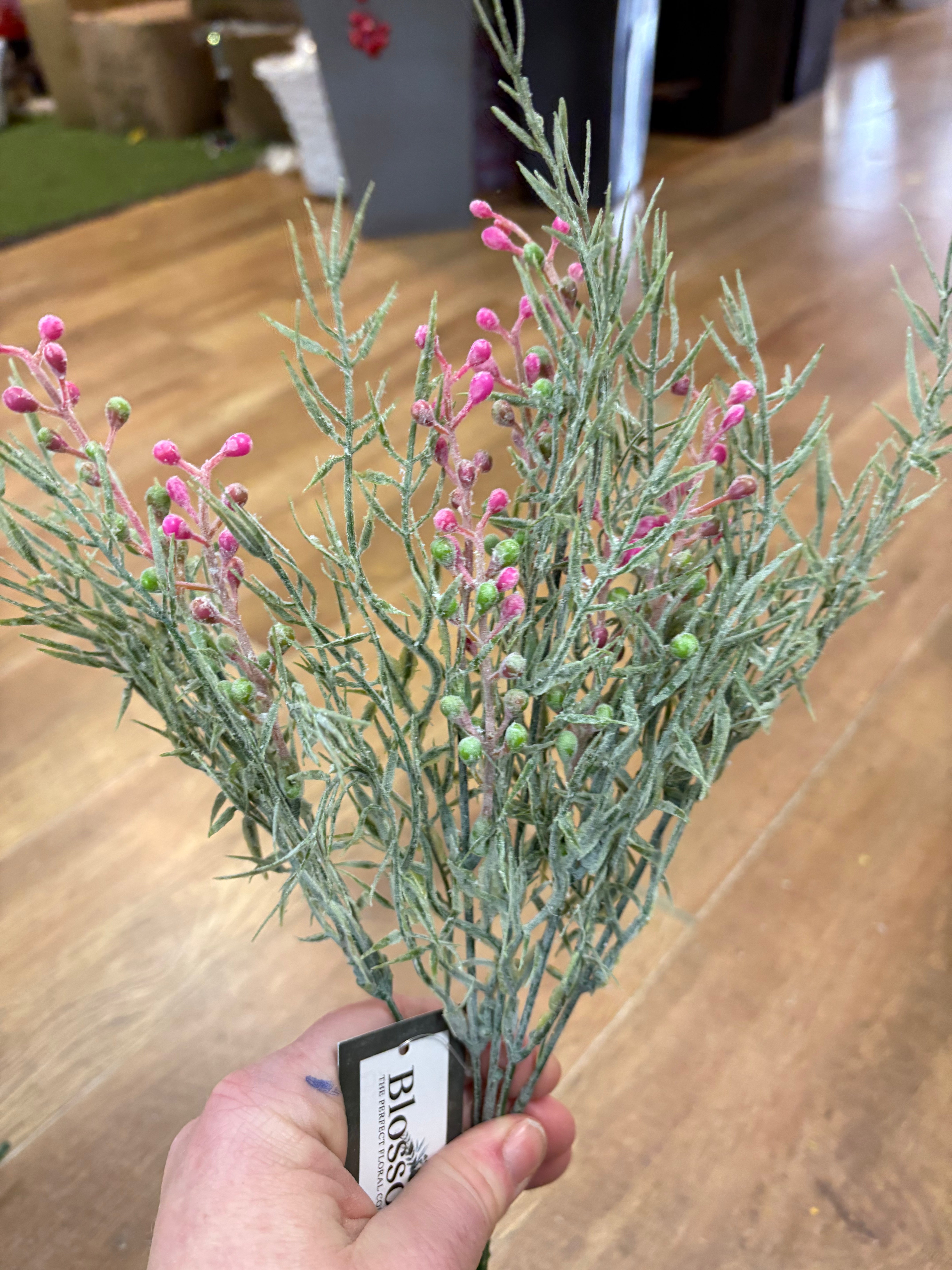 Spiky flocked foliage with berries - 5 colours available