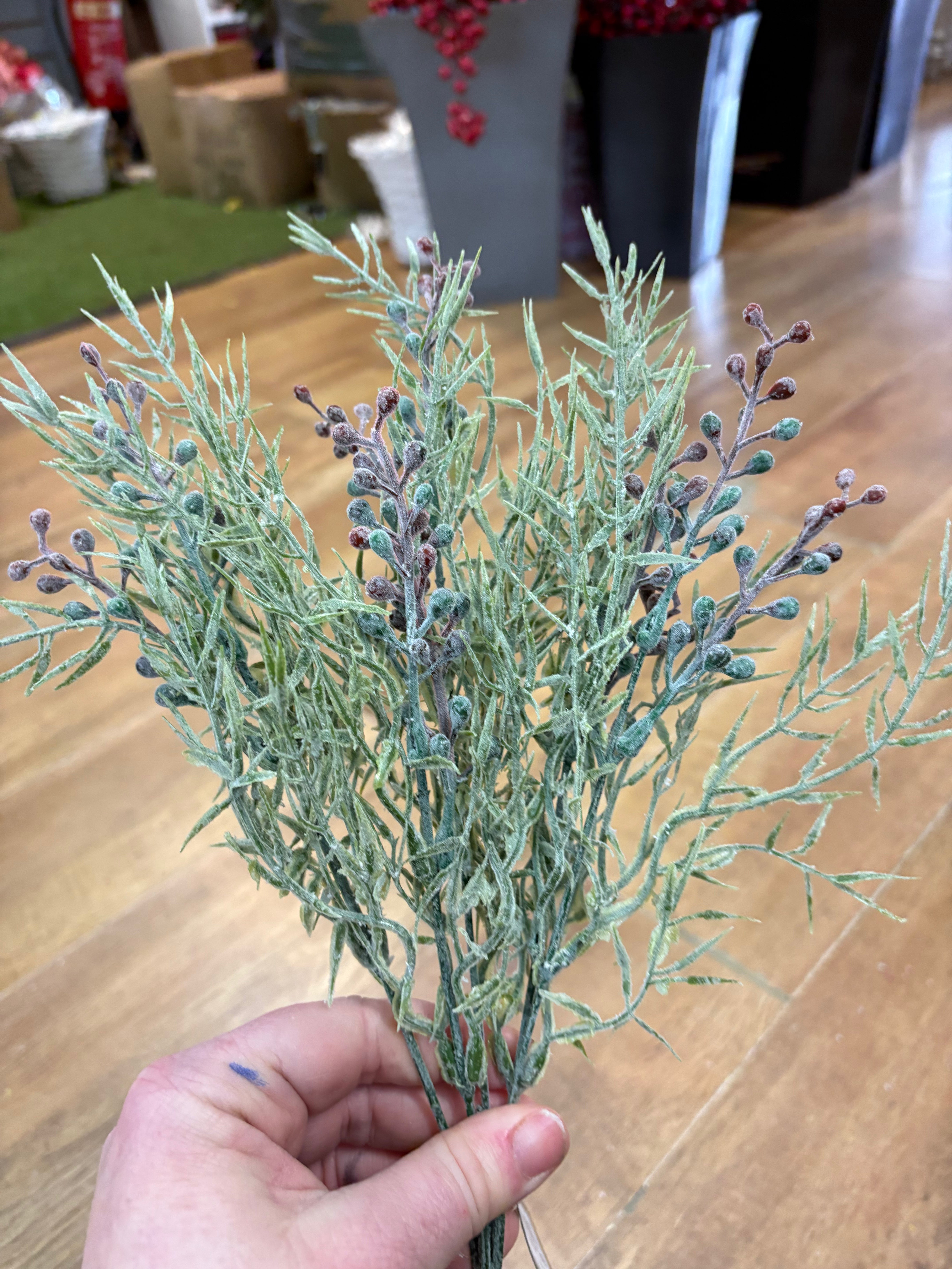 Spiky flocked foliage with berries - 5 colours available