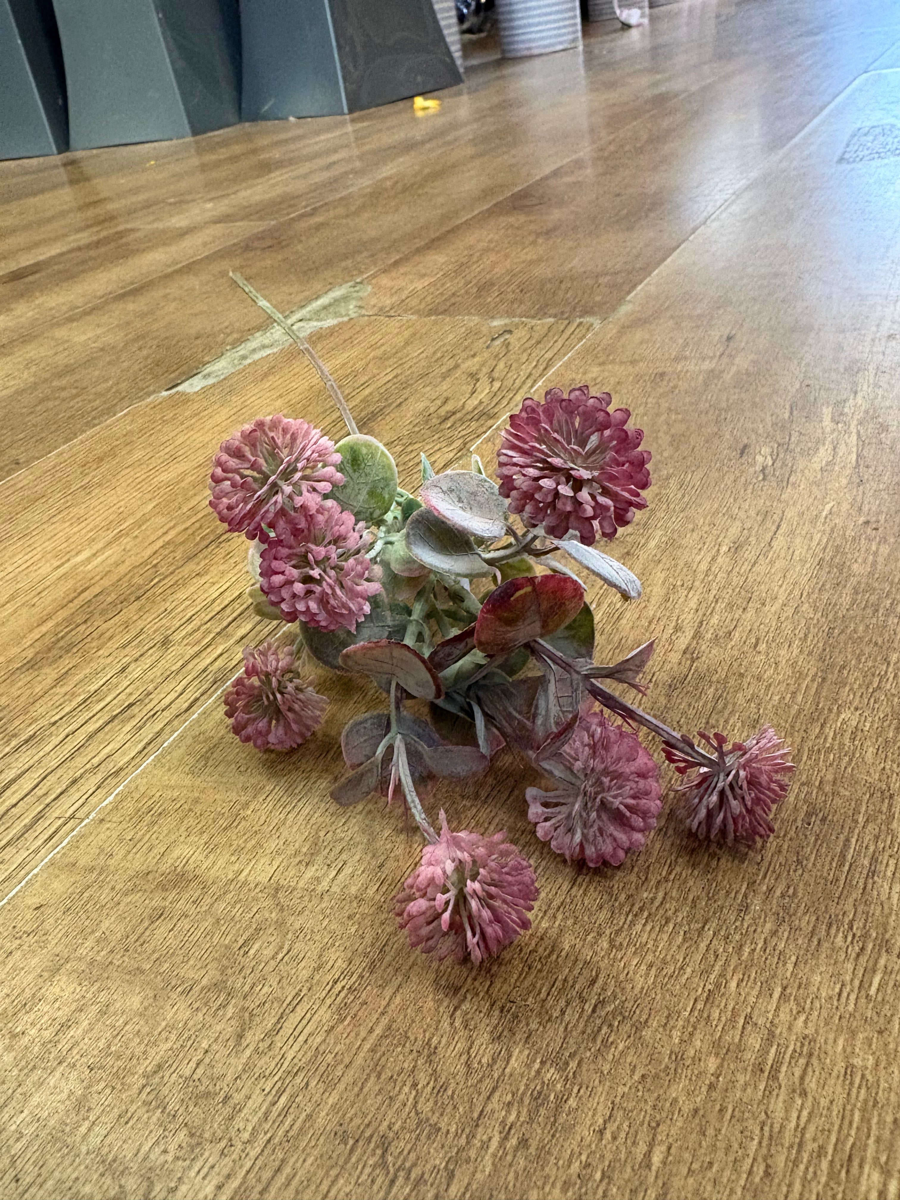 Pink globe foliage pick