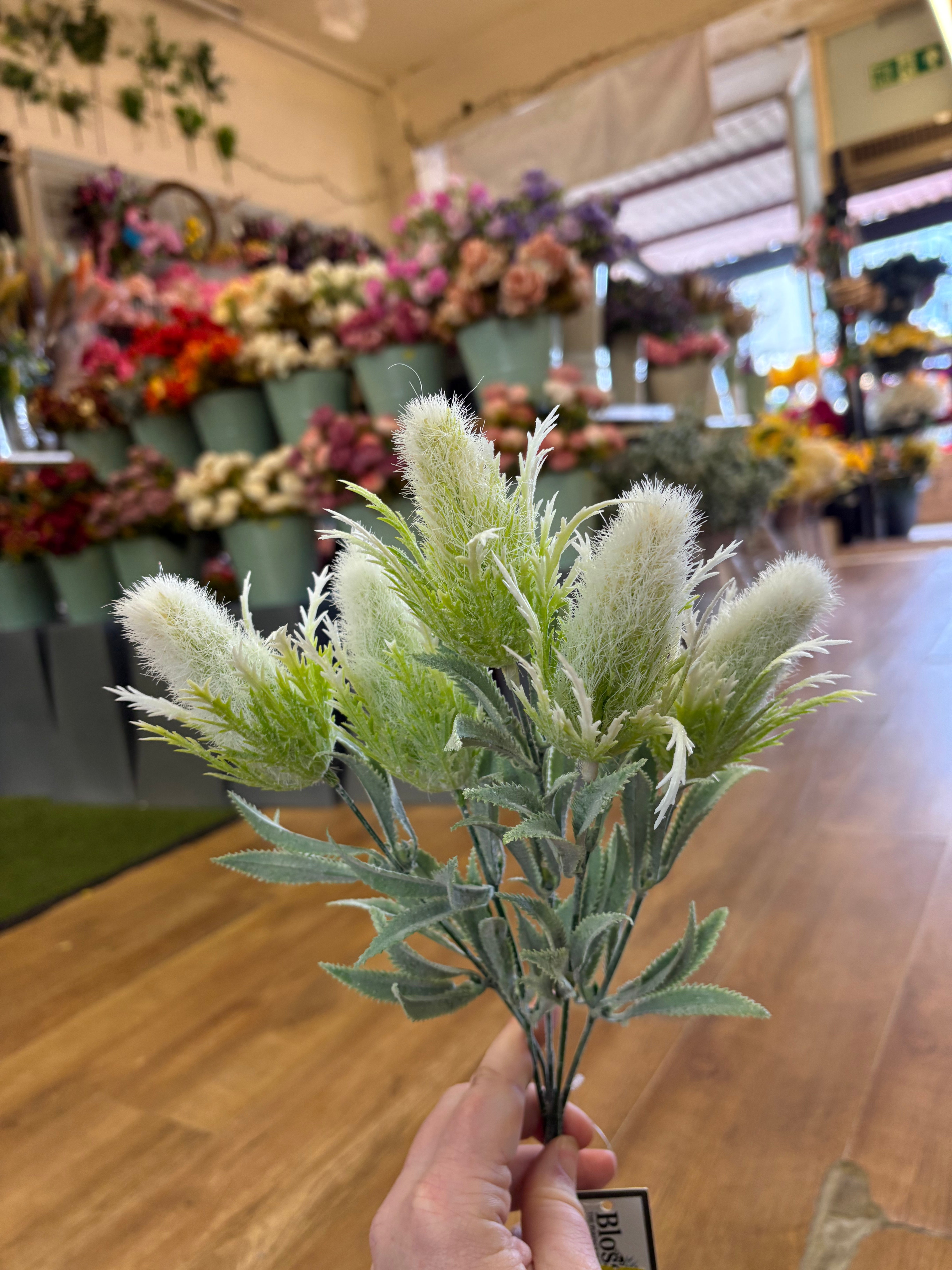 White flocked eryngium bunch