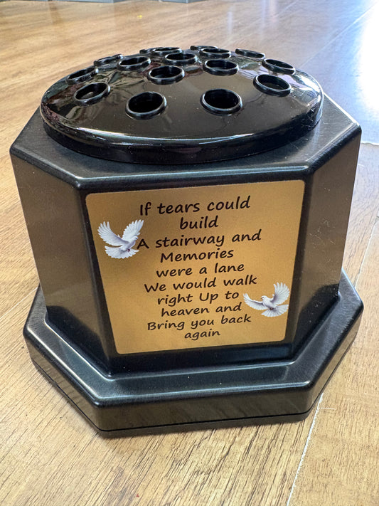 ‘If tears could build a stairwell’ weighted stand and gravepot