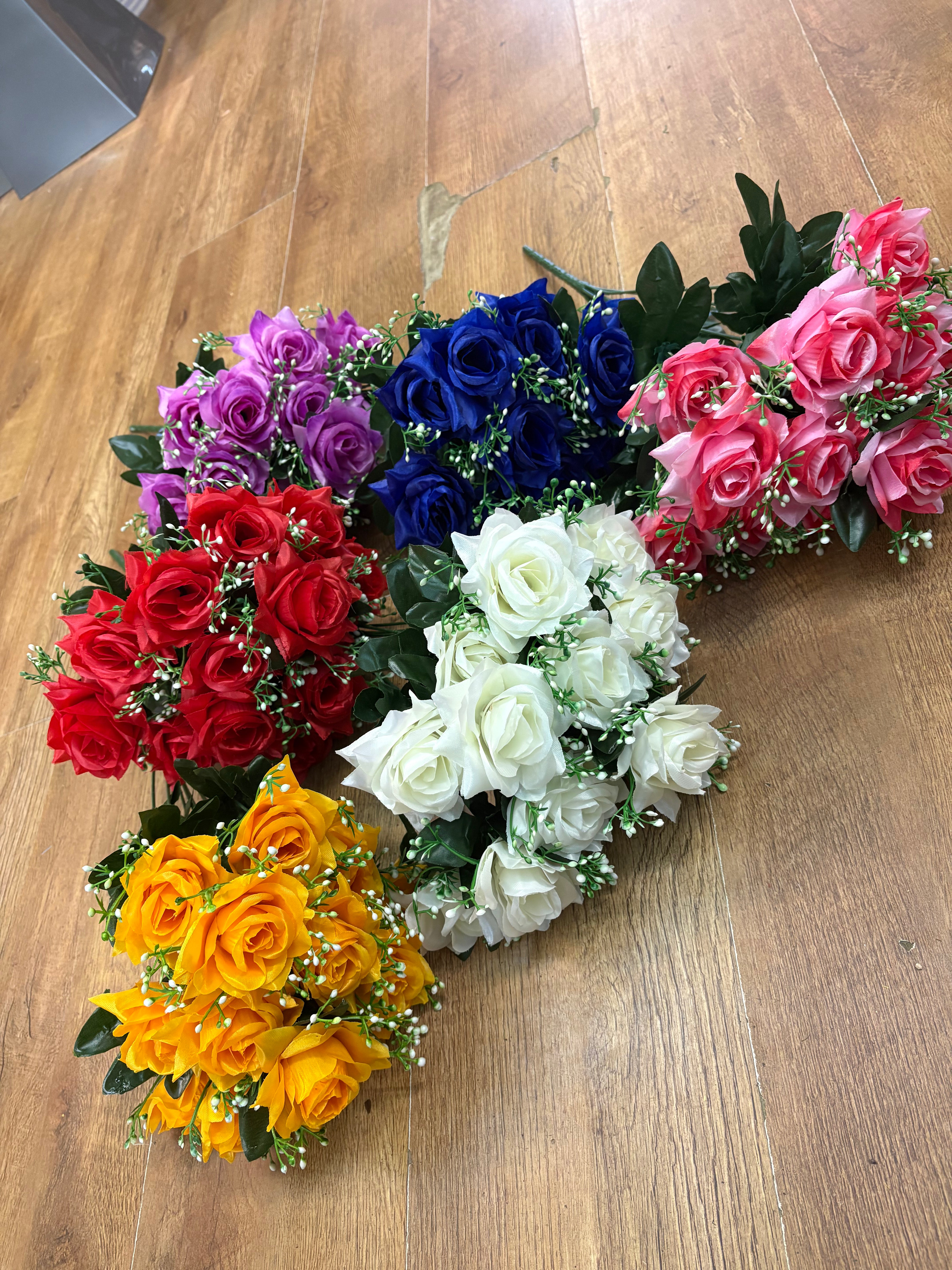 Large diamond rose and white filler bunch  - 6 colours available