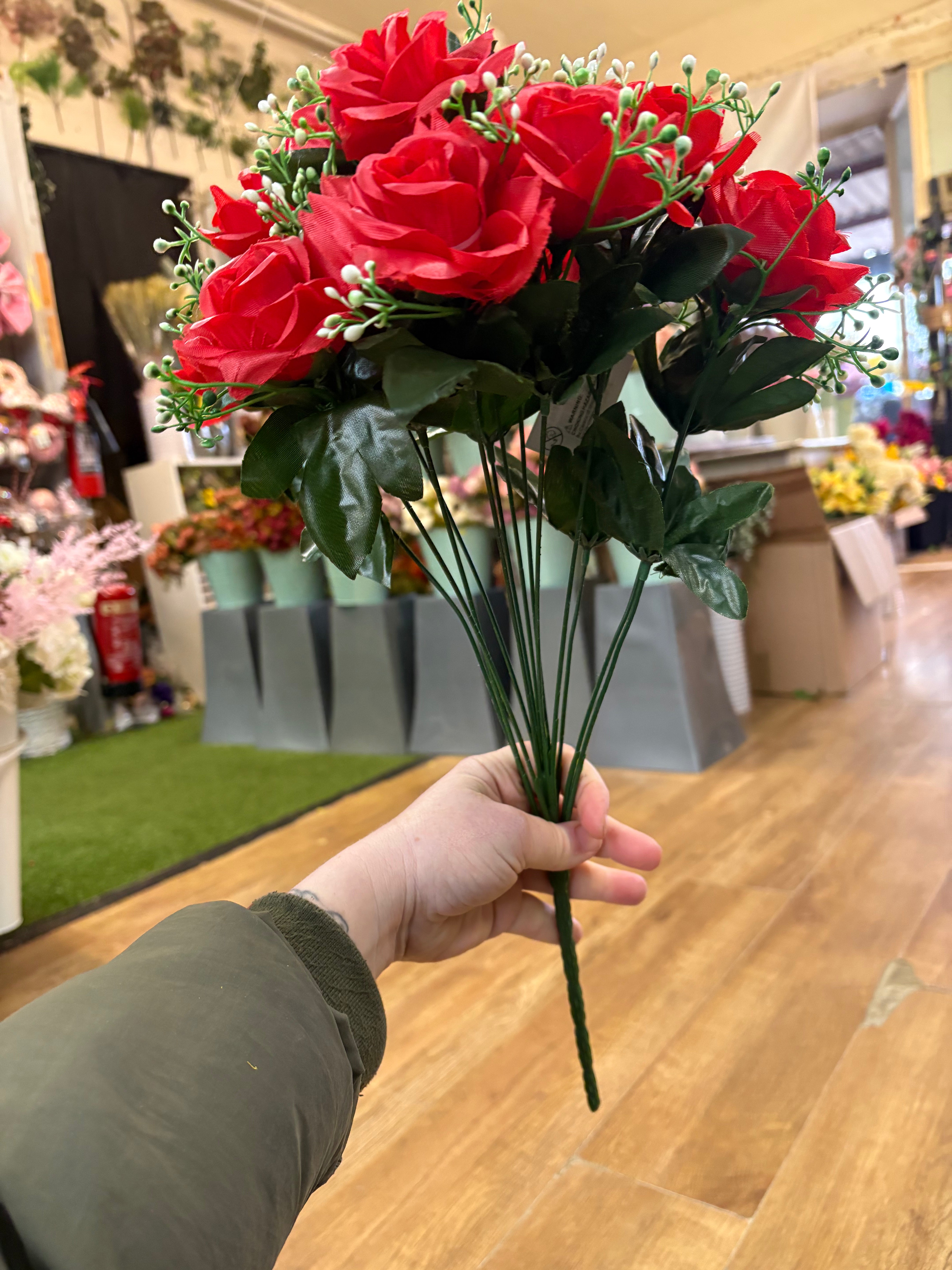 Large diamond rose and white filler bunch  - 6 colours available
