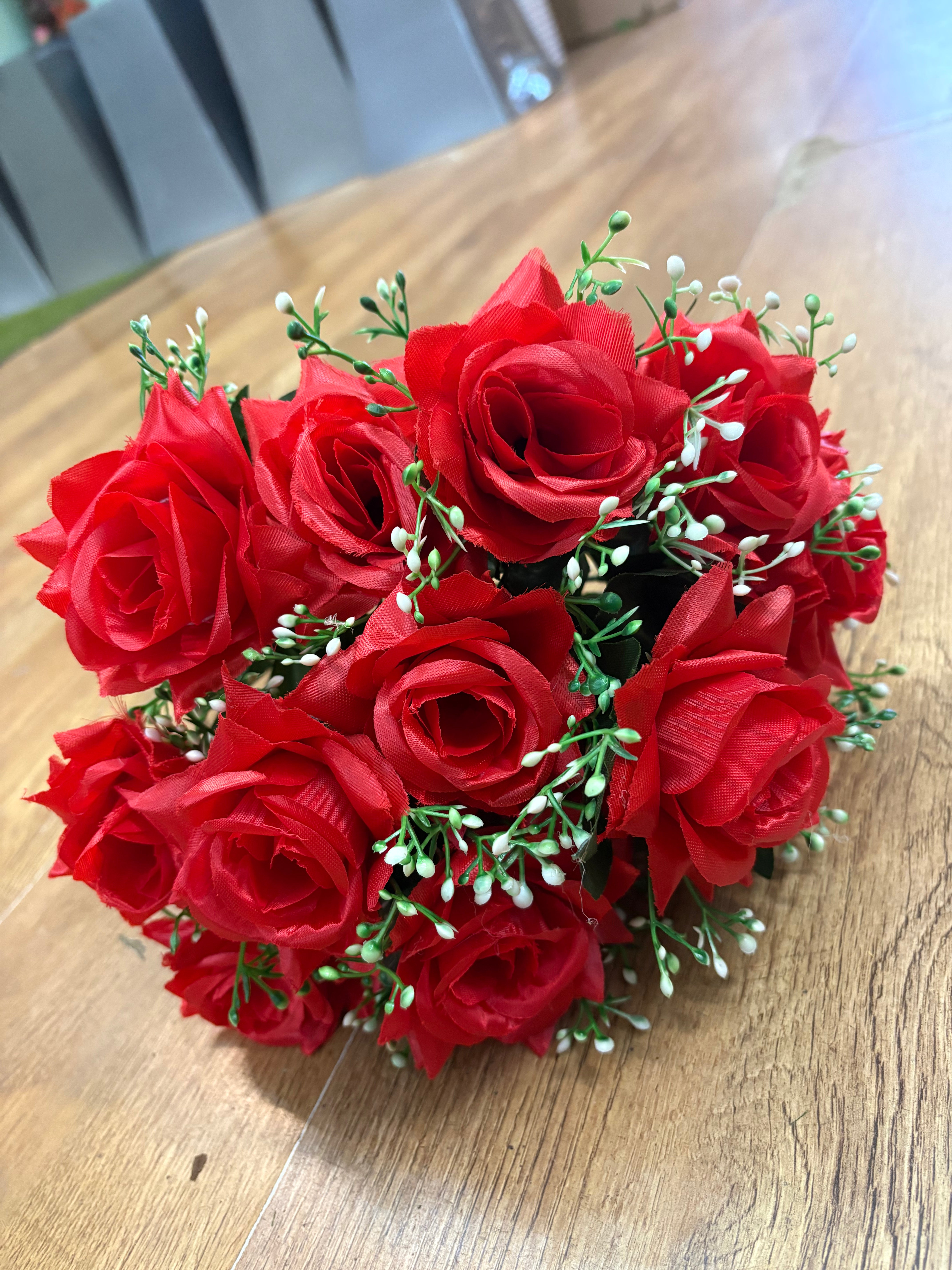 Large diamond rose and white filler bunch  - 6 colours available