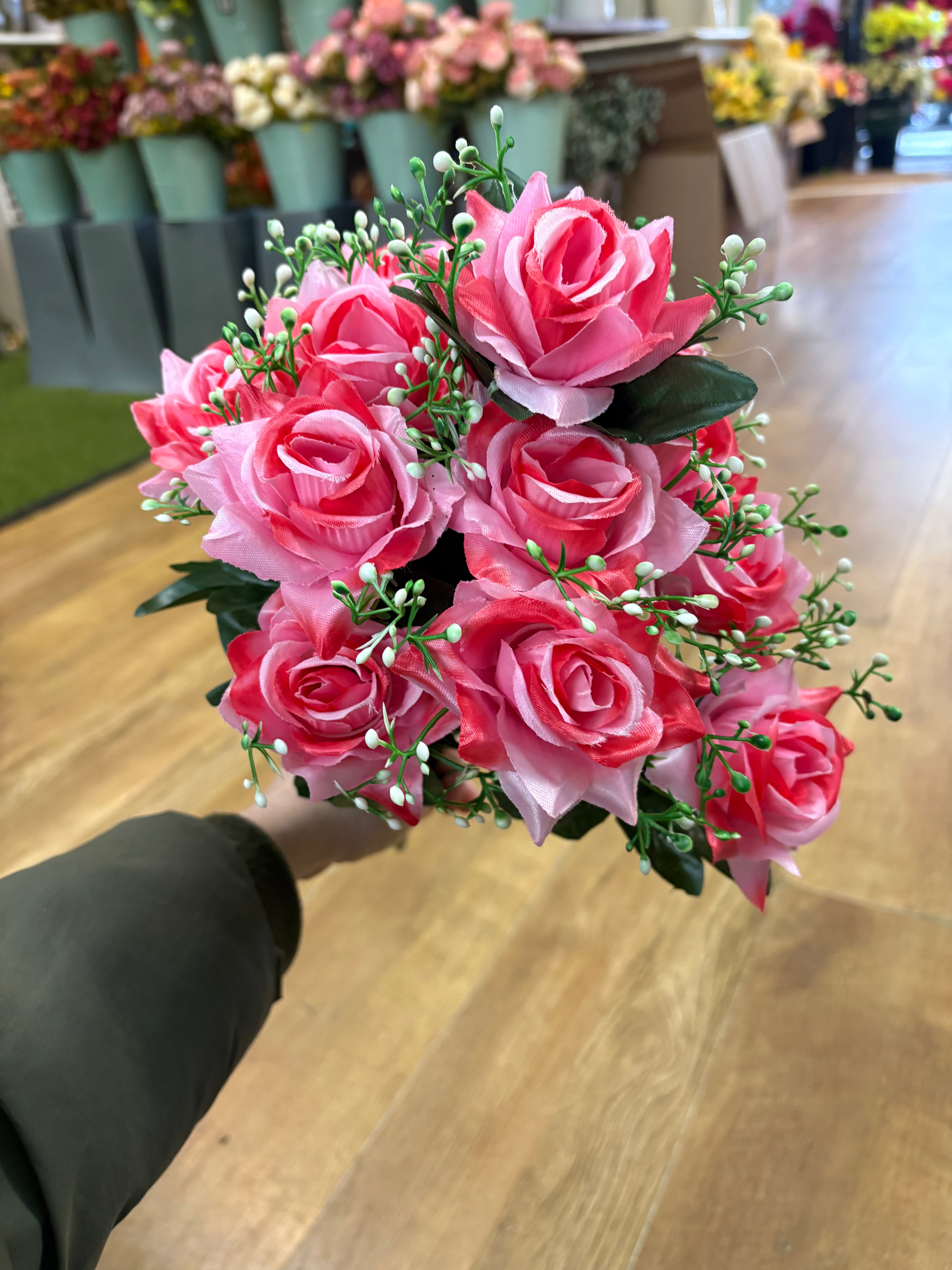 Large diamond rose and white filler bunch  - 6 colours available