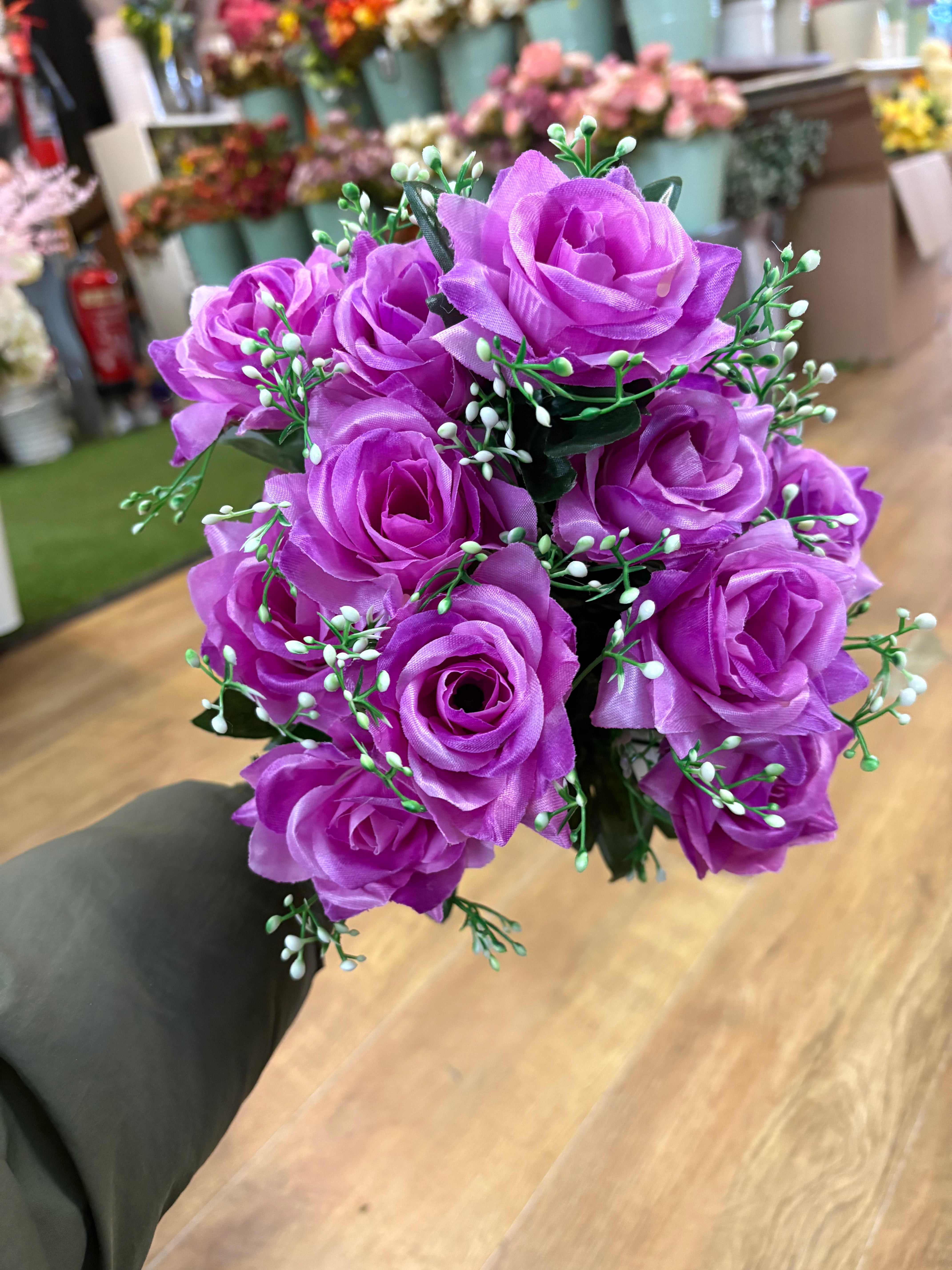Large diamond rose and white filler bunch  - 6 colours available