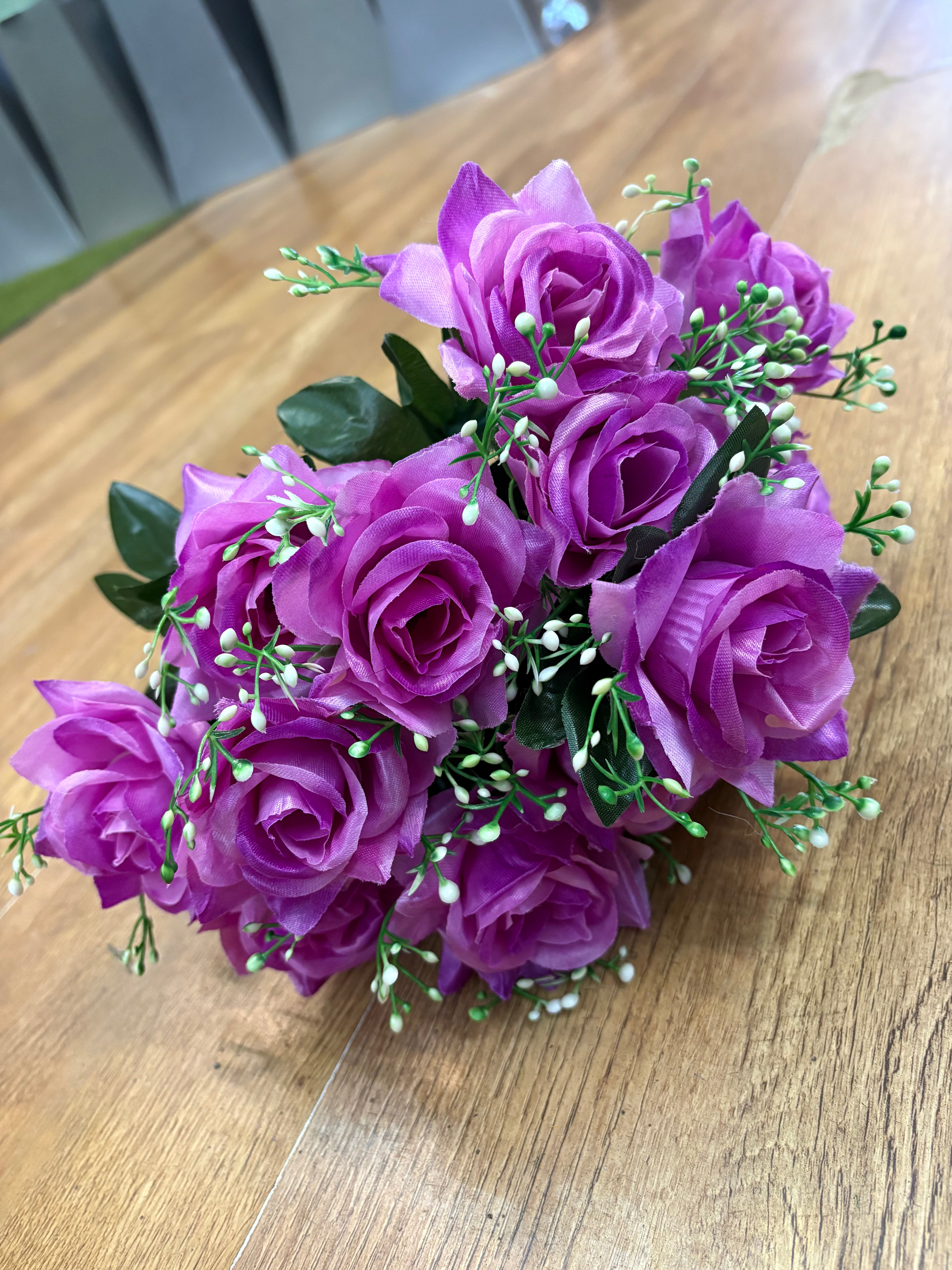 Large diamond rose and white filler bunch  - 6 colours available