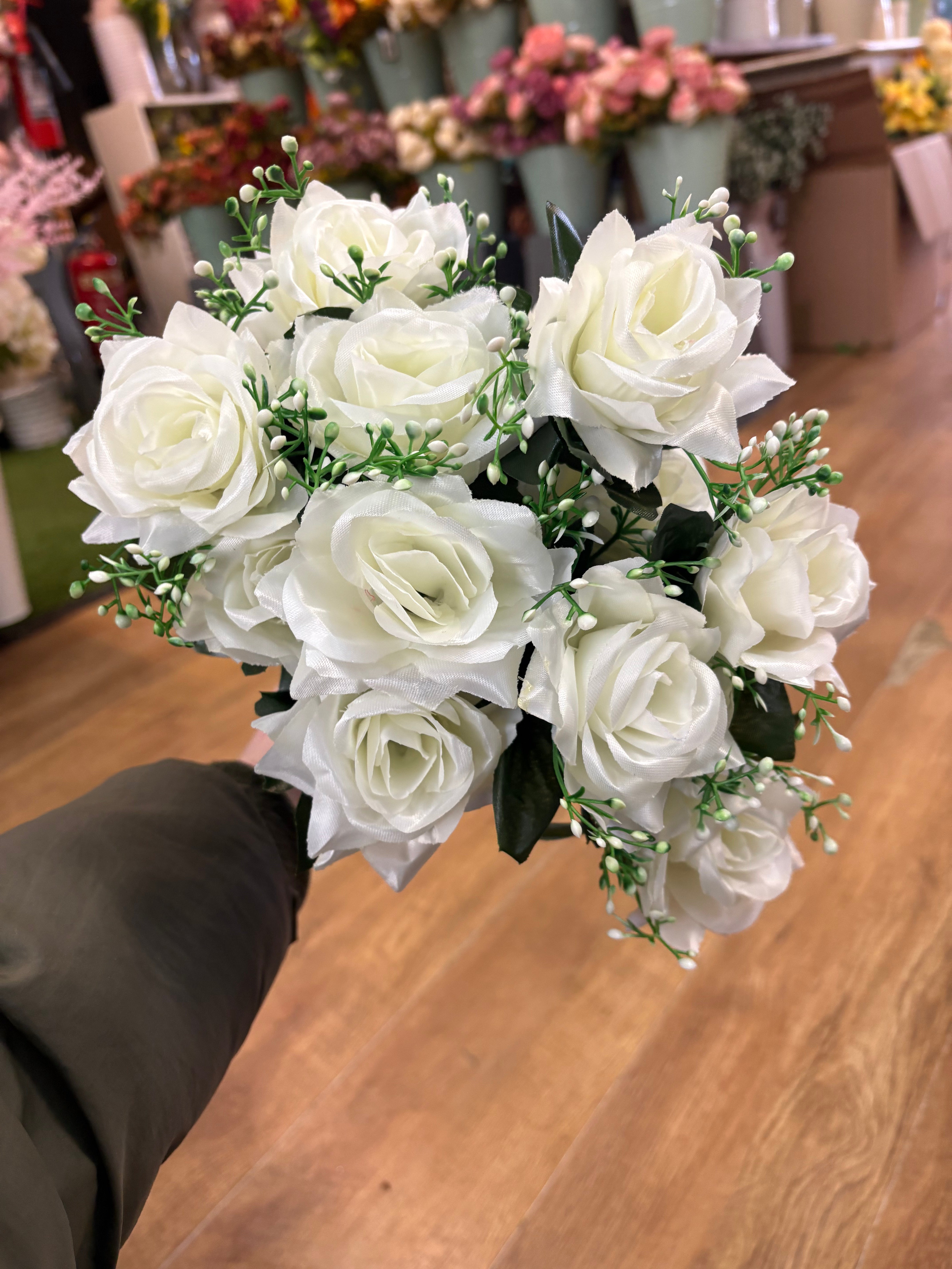 Large diamond rose and white filler bunch  - 6 colours available