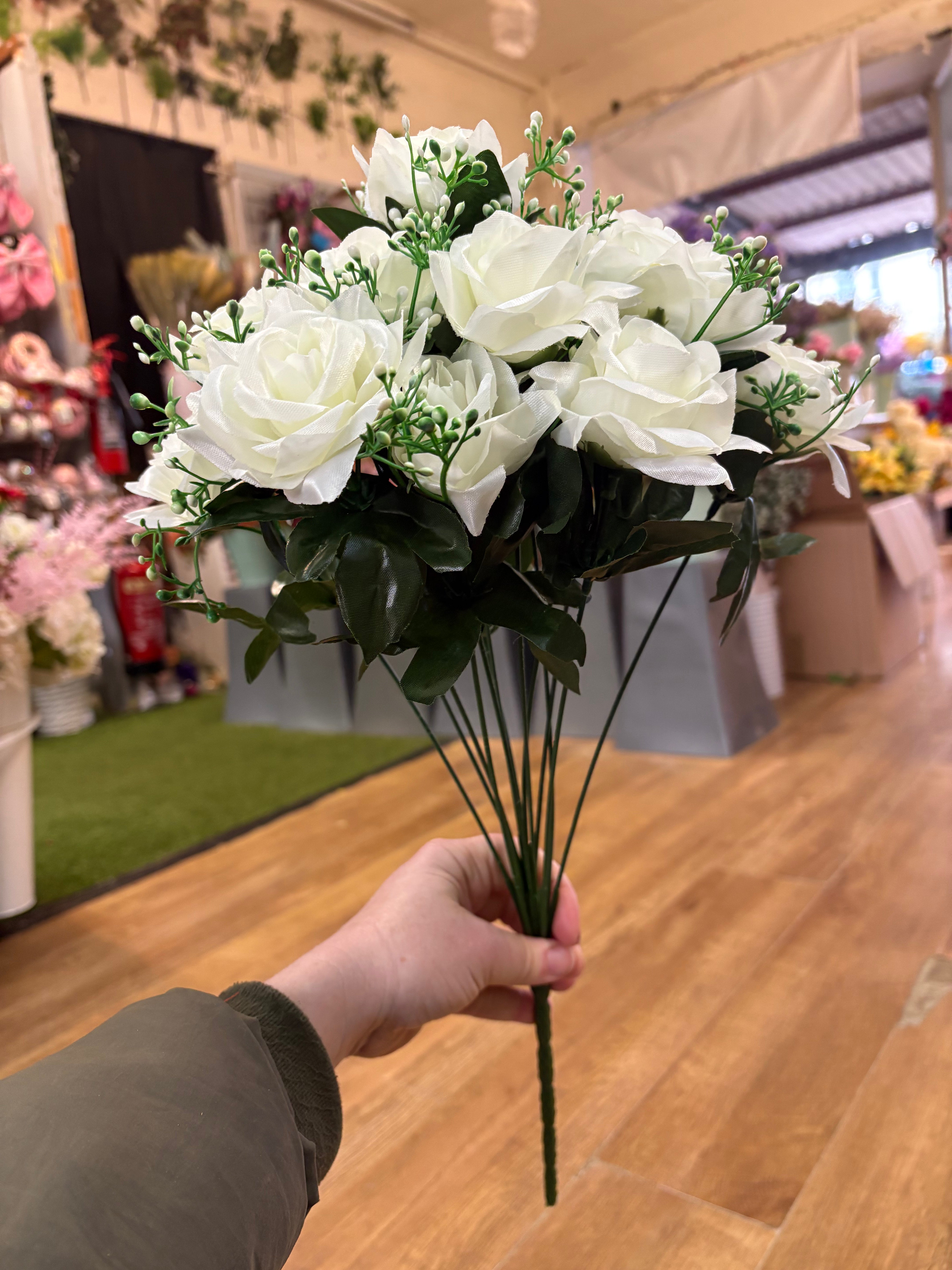 Large diamond rose and white filler bunch  - 6 colours available