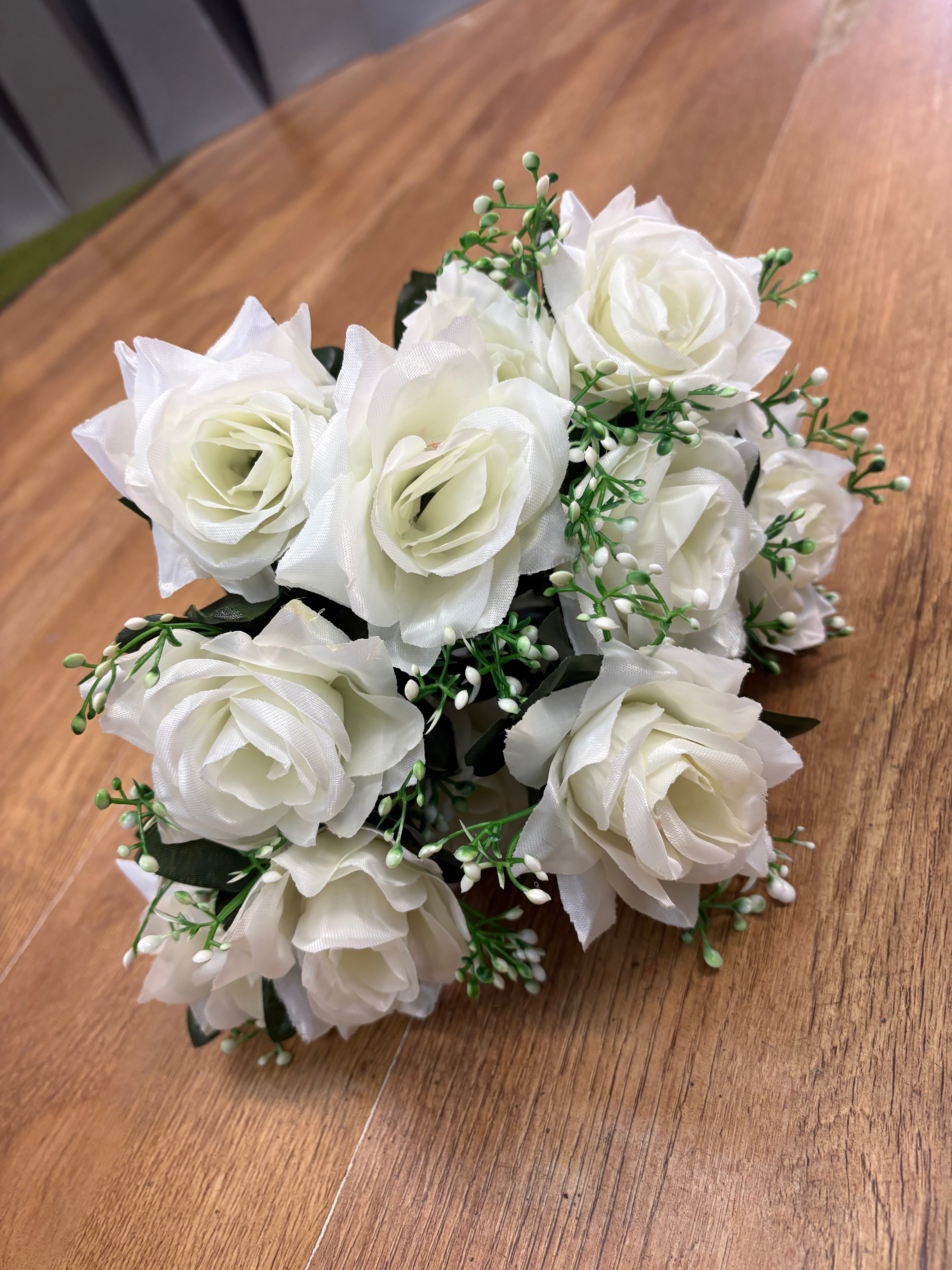Large diamond rose and white filler bunch  - 6 colours available