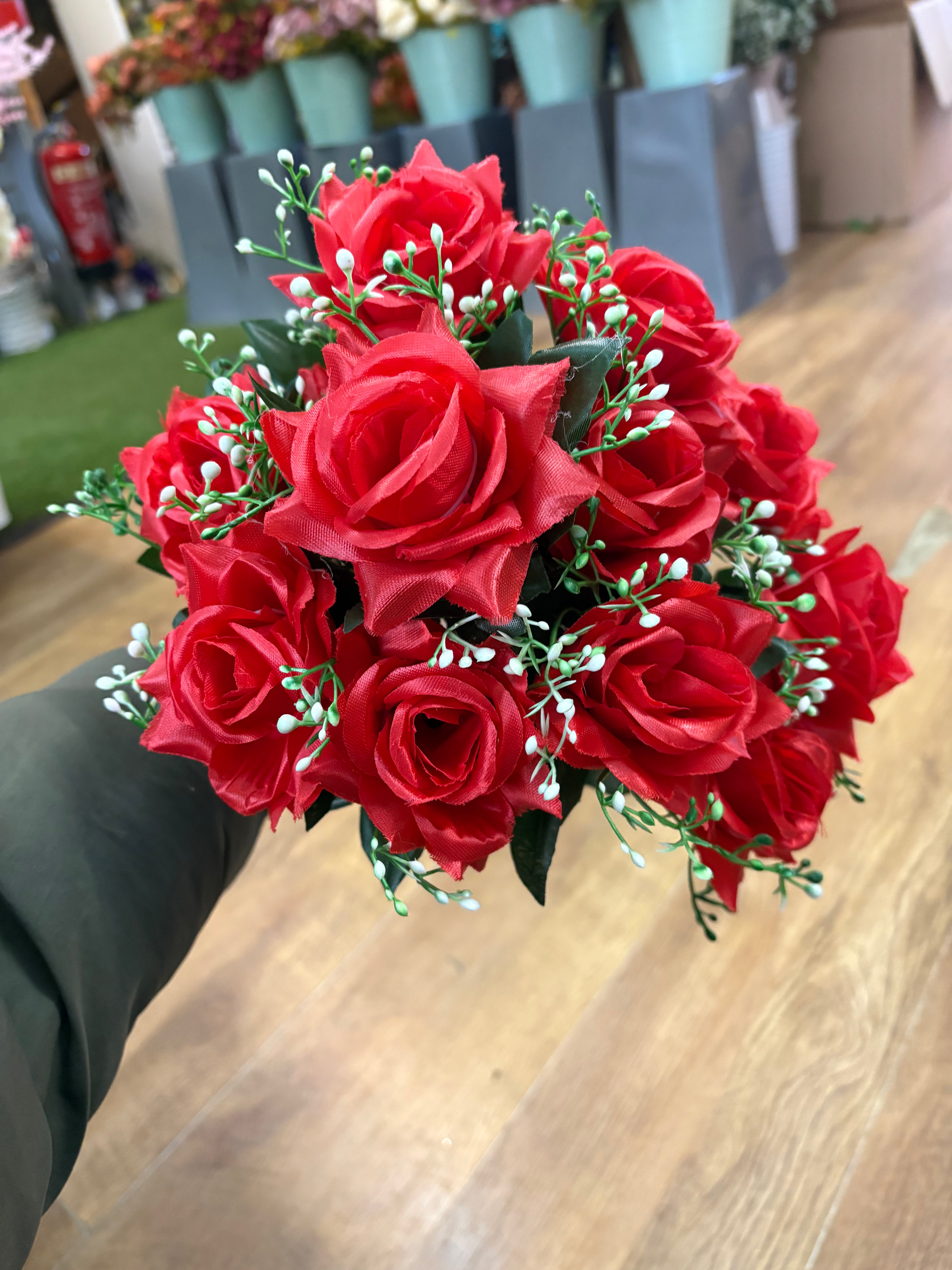 Large diamond rose and white filler bunch  - 6 colours available