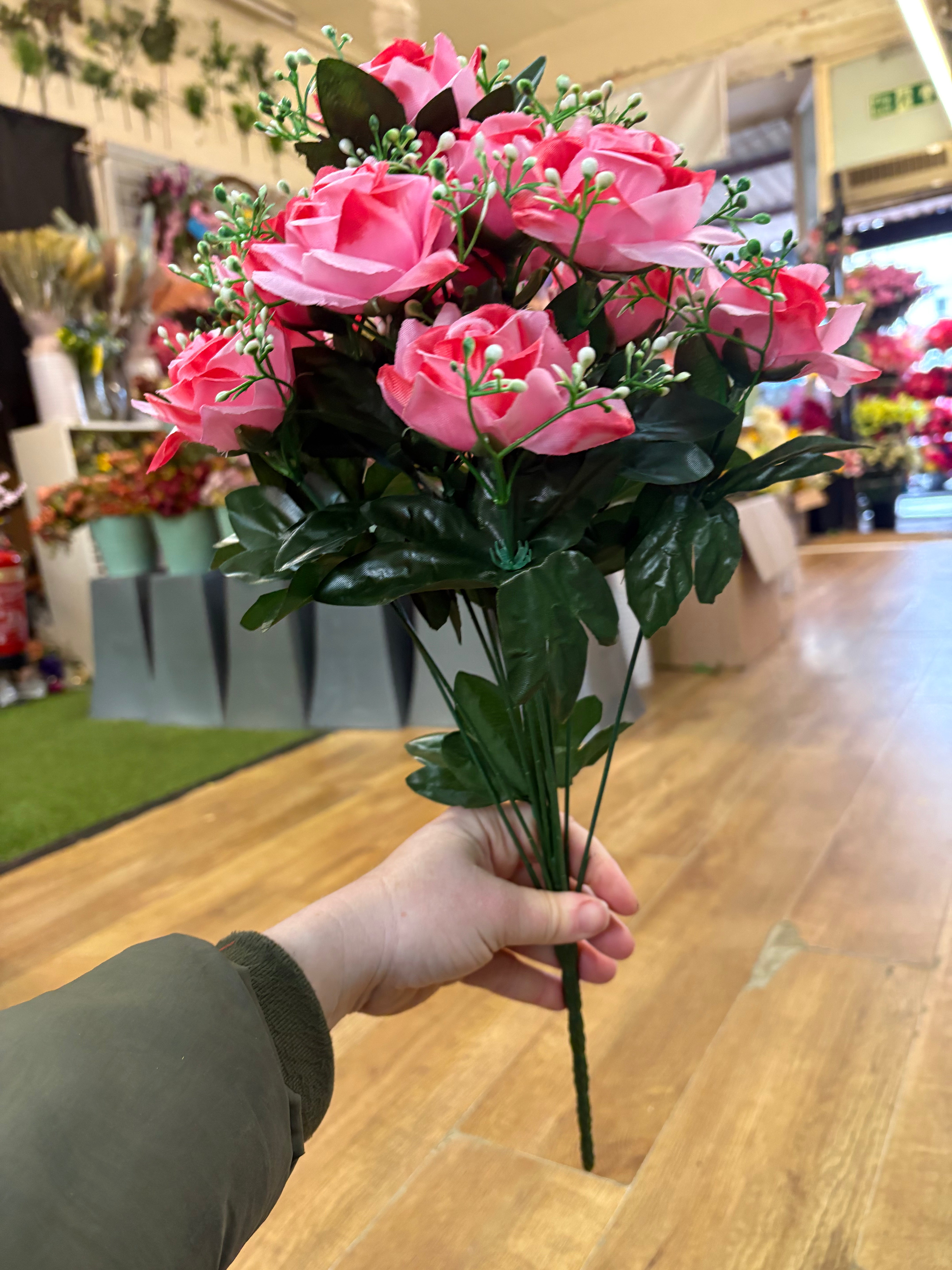 Large diamond rose and white filler bunch  - 6 colours available