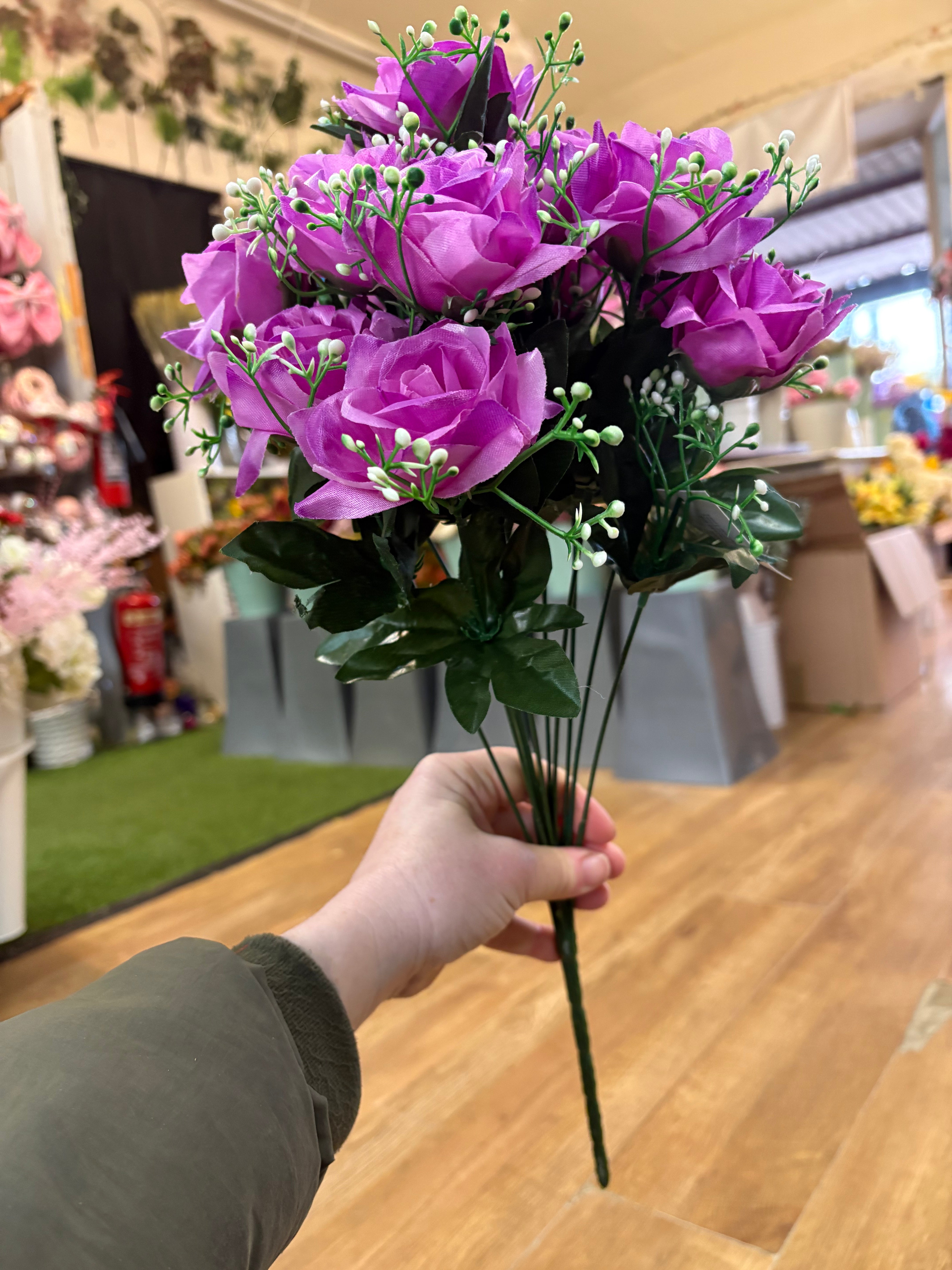Large diamond rose and white filler bunch  - 6 colours available