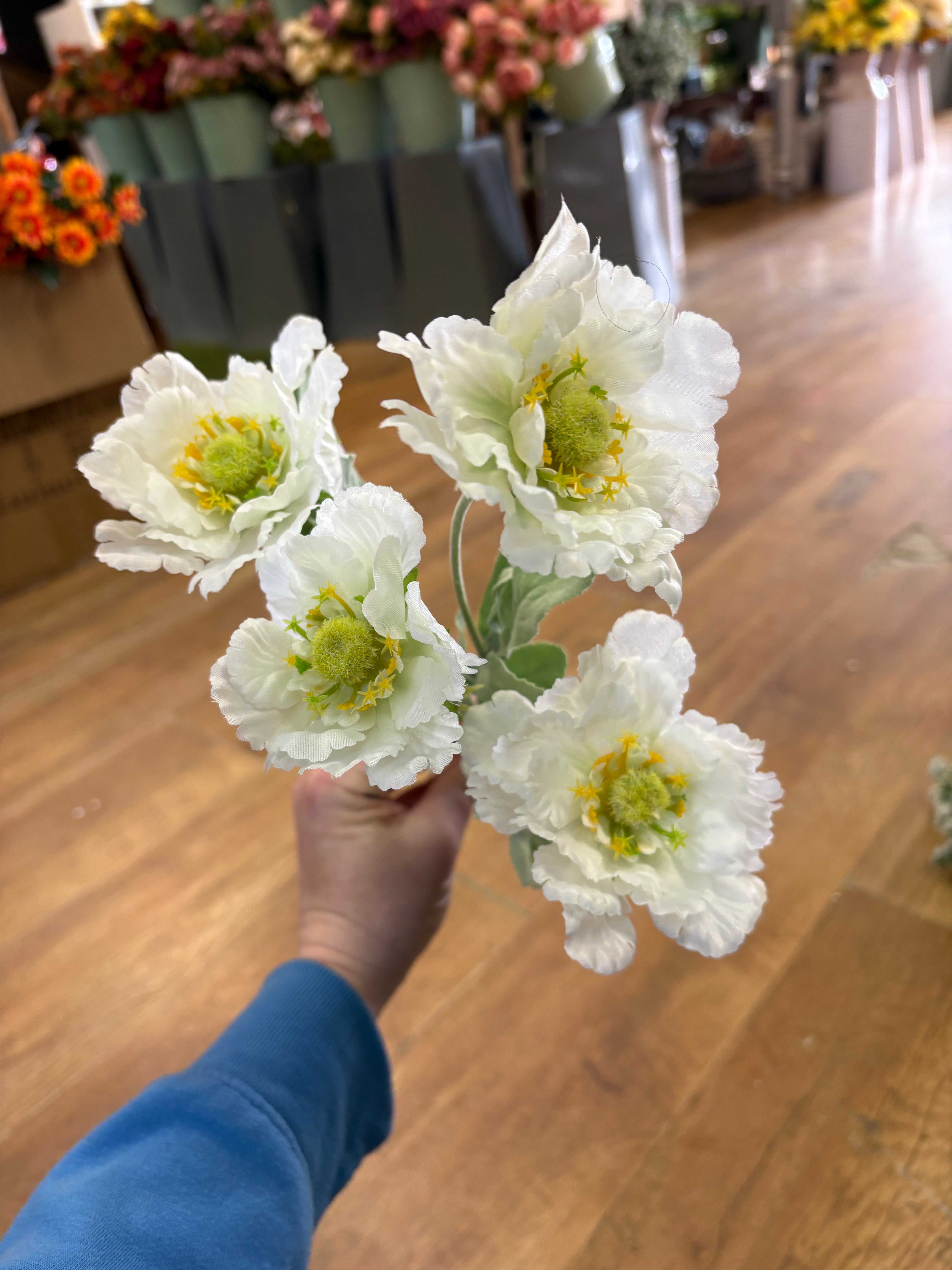 Long stem cream frilly scabiosa spray