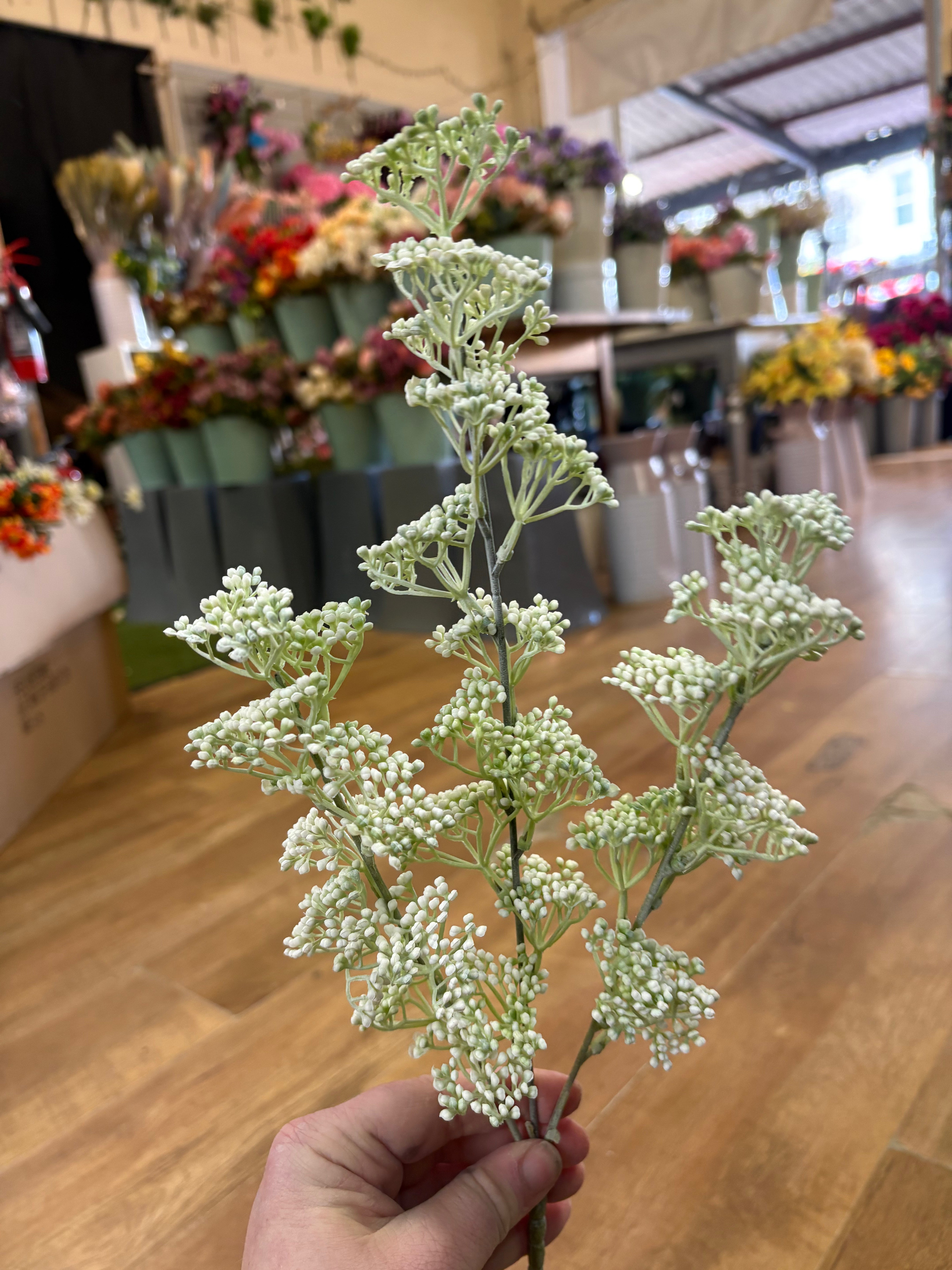 Long stem white mini bud spray