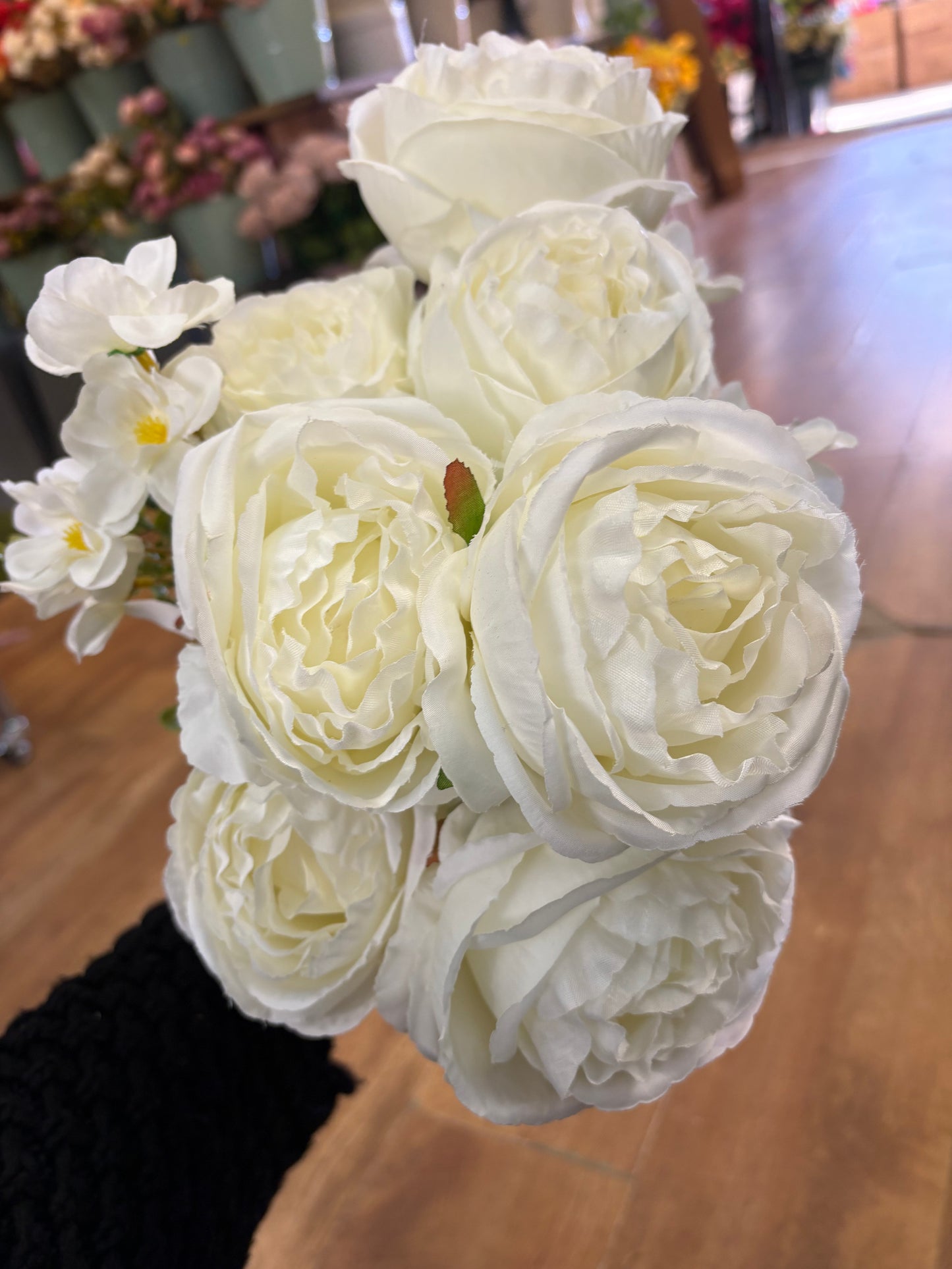 Large ivory peony and mixed foliage bouquet