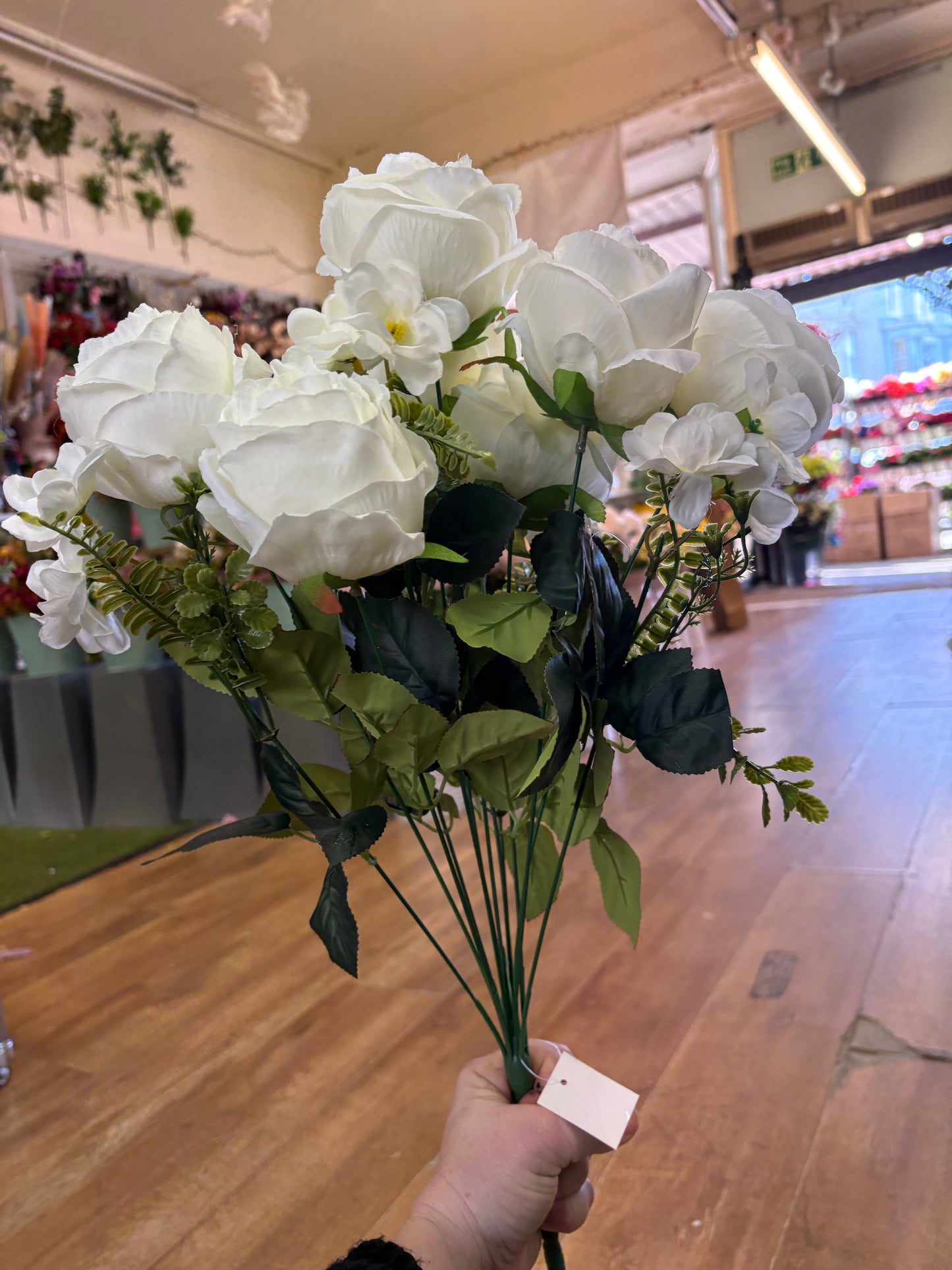 Large ivory peony and mixed foliage bouquet