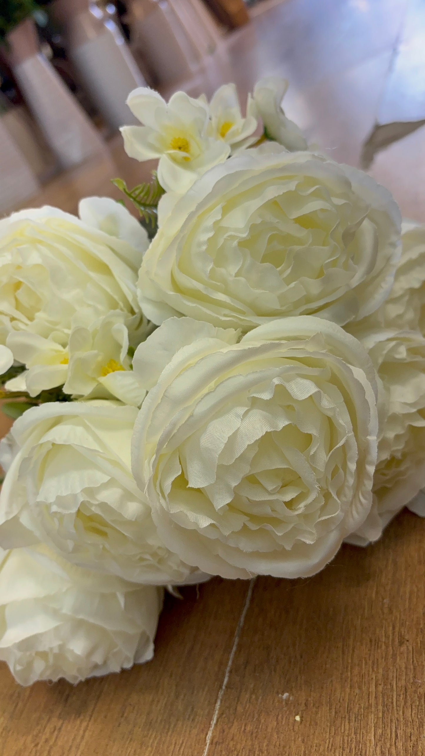 Large ivory peony and mixed foliage bouquet