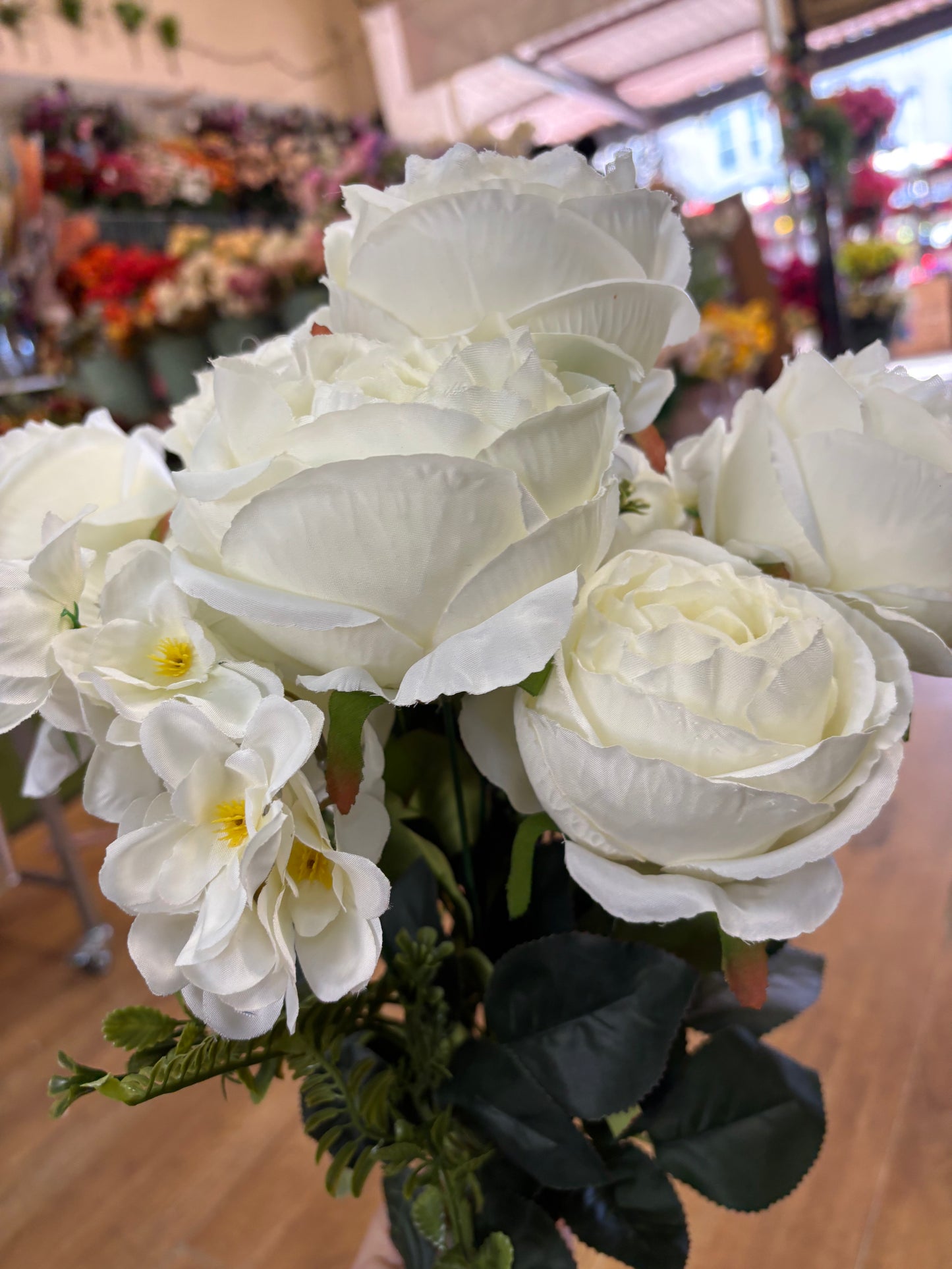 Large ivory peony and mixed foliage bouquet