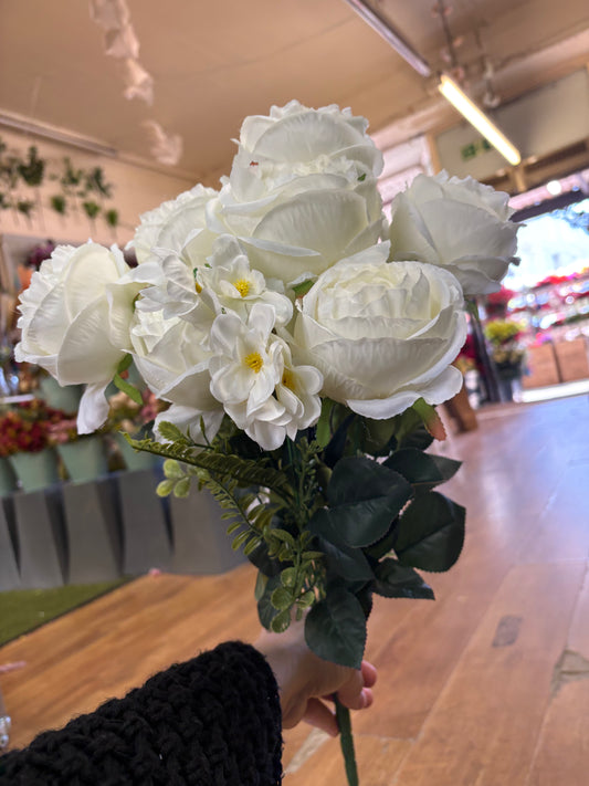 Large ivory peony and mixed foliage bouquet