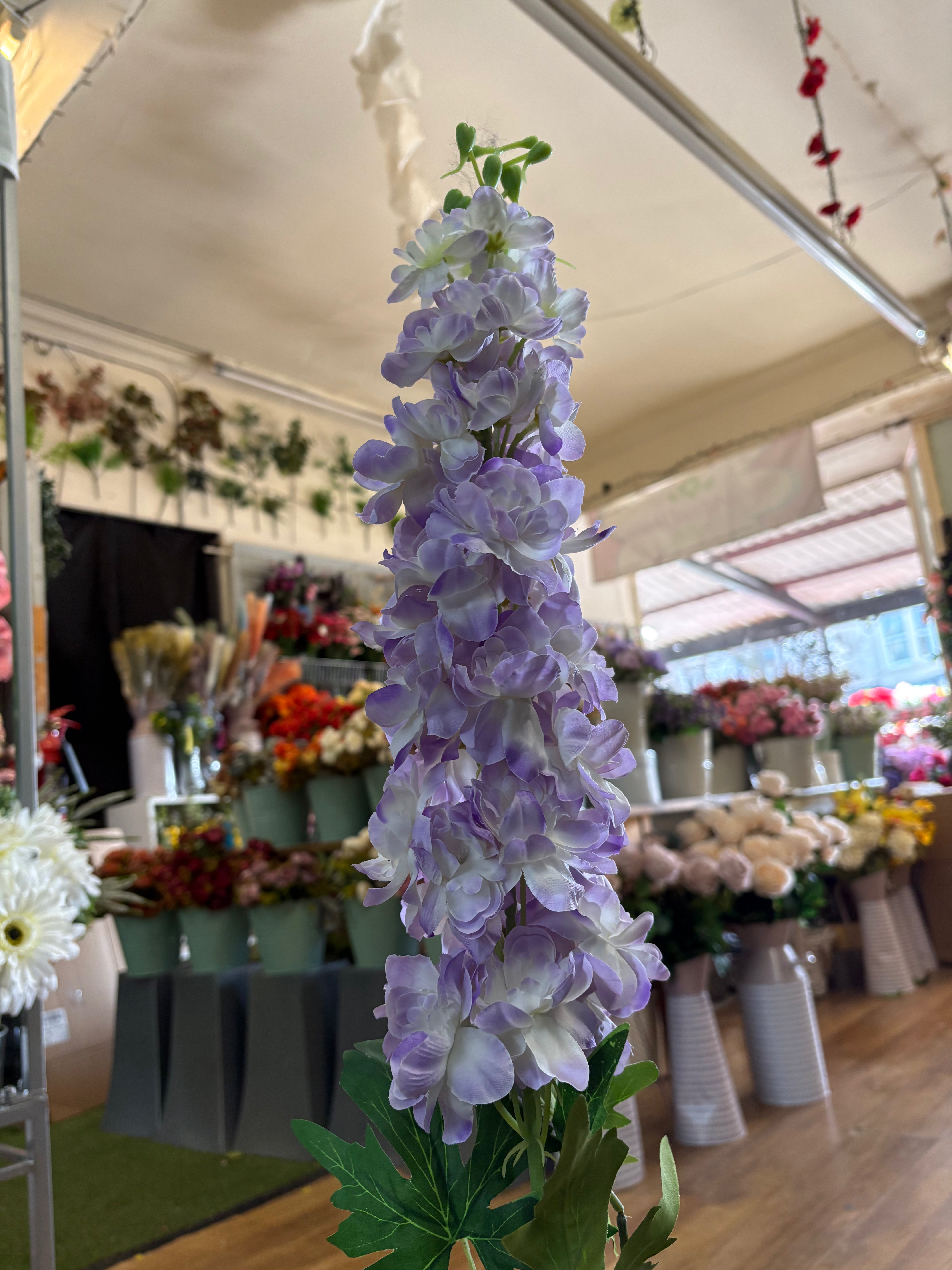 110cm tall lilac and white large delphinium stem