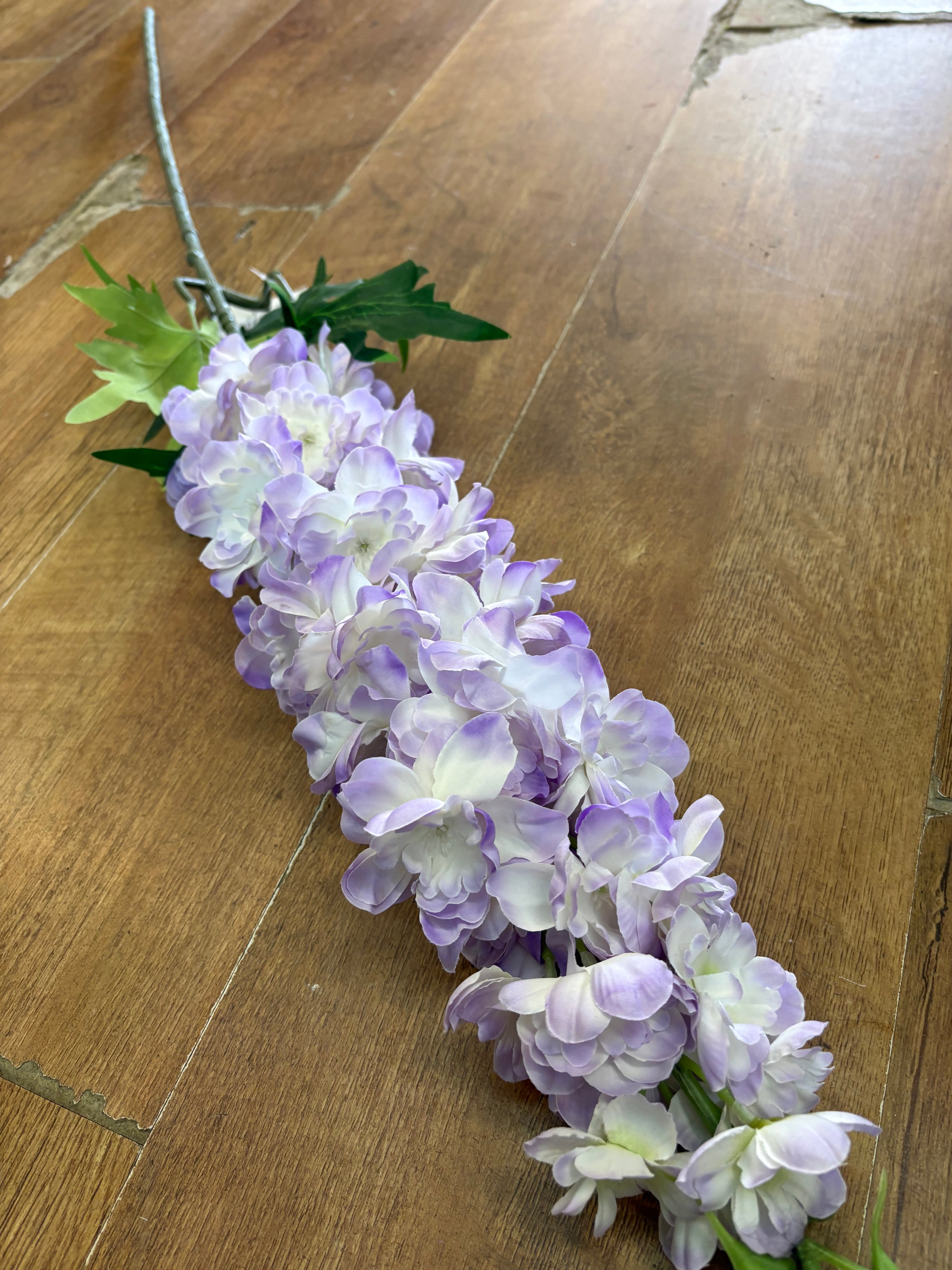 110cm tall lilac and white large delphinium stem