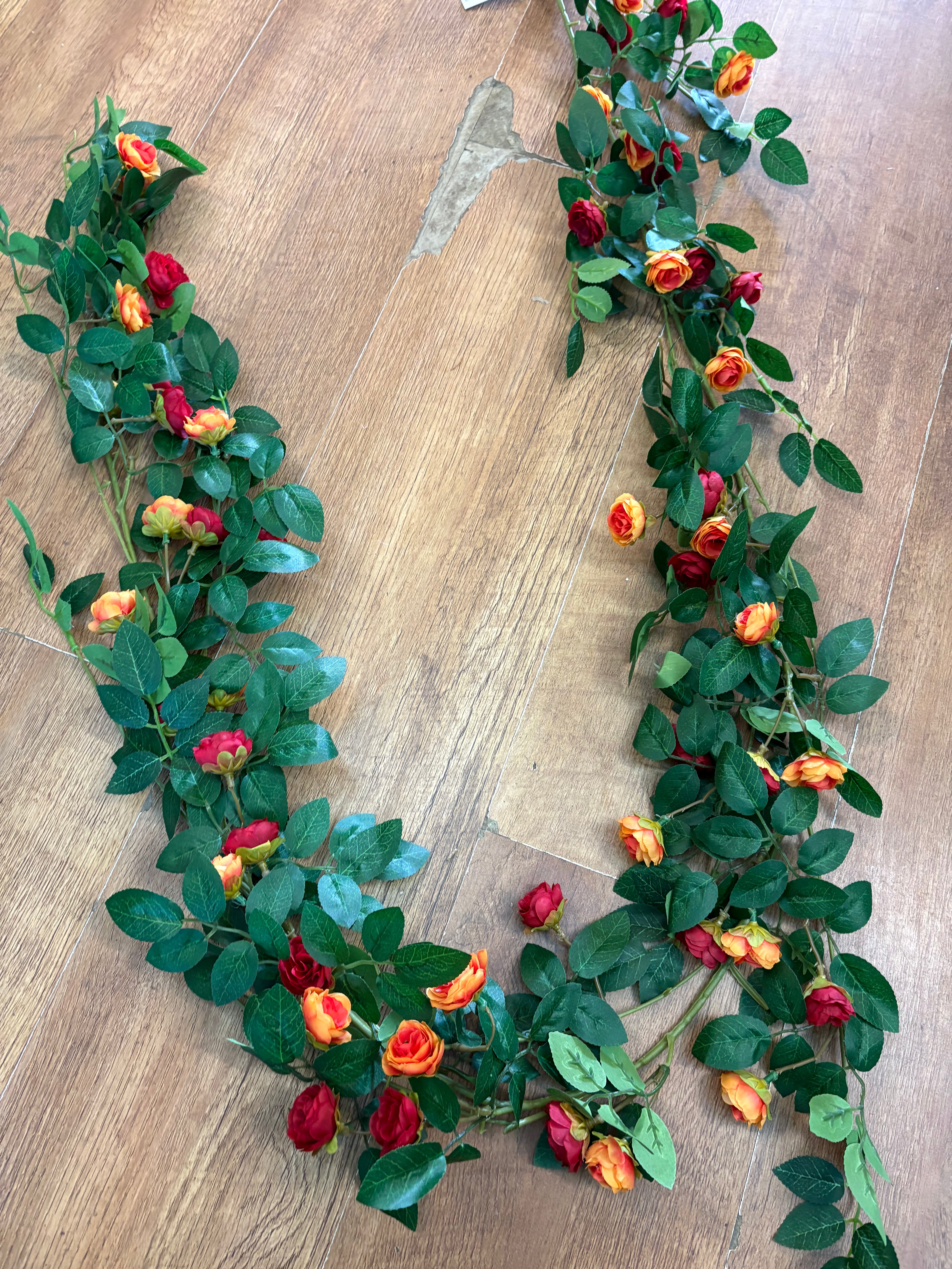 170cm red and orange miniature rose and foliage garland