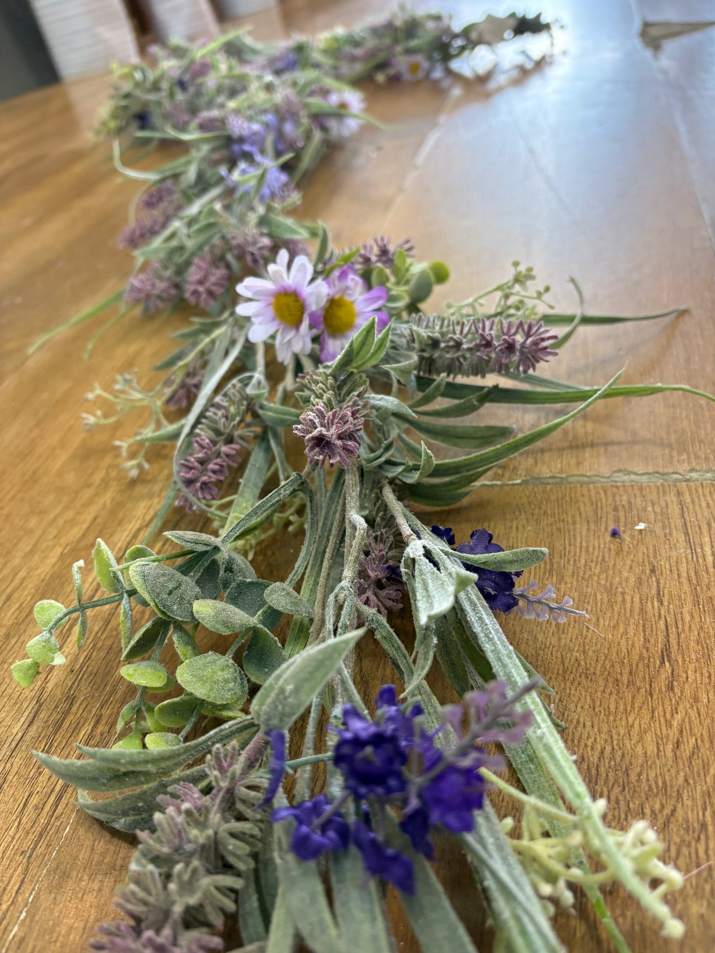 180cm wild lavender and wild flower flocked garland