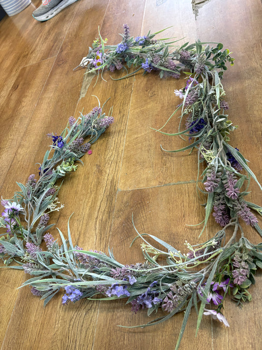 180cm wild lavender and wild flower flocked garland