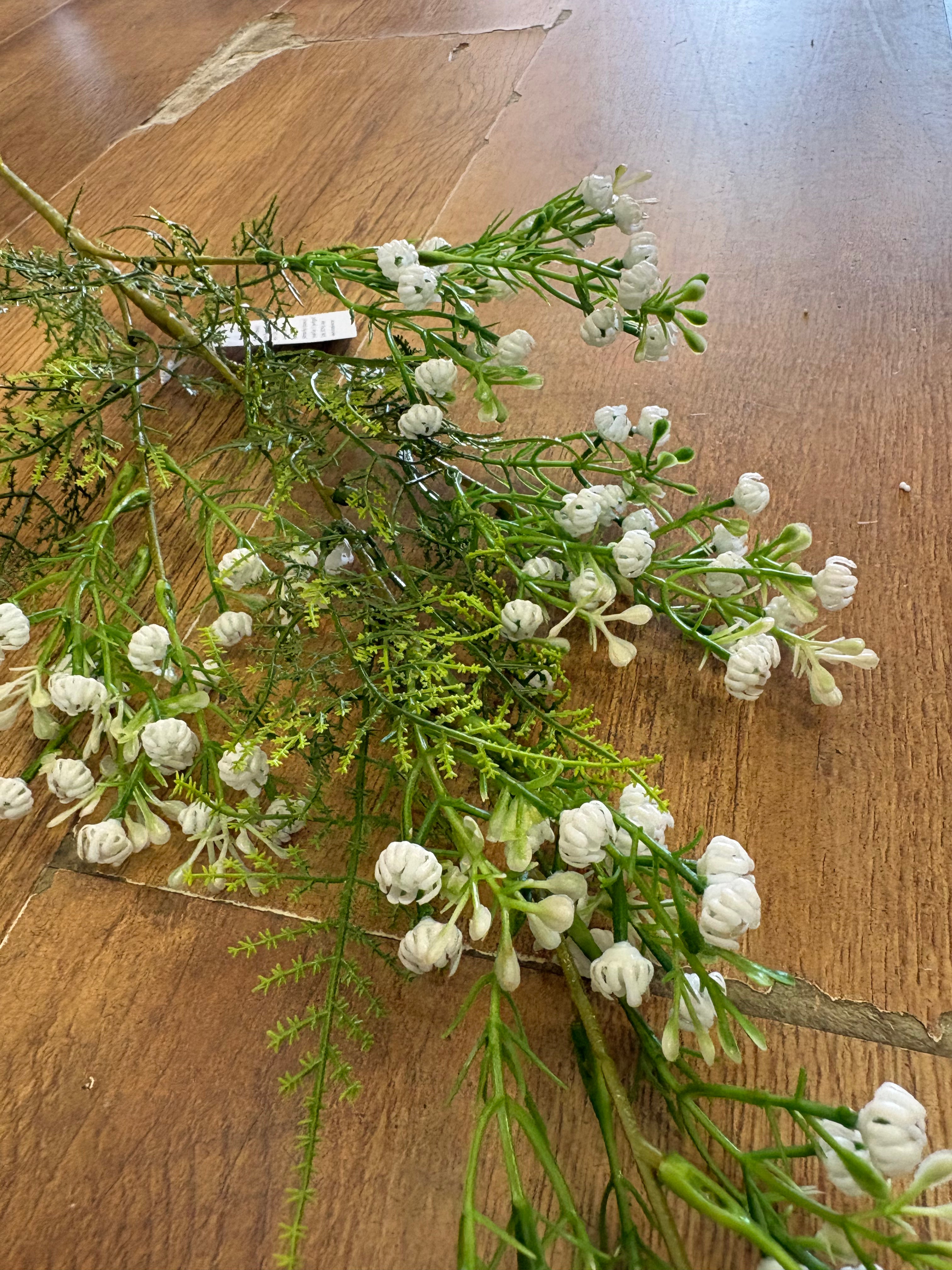 Long stem white gypsophila and fern stem
