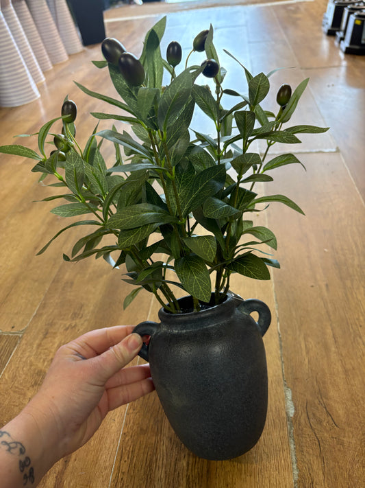43cm olive branch display in black ceramic pot