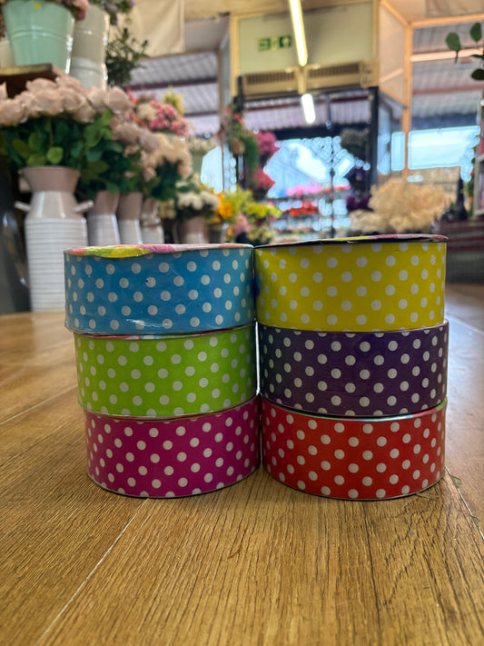 50m roll of Polka Dot Poly ribbon - 6 colours available