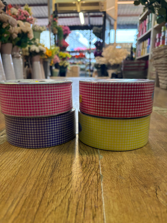 50m roll of Gingham Poly ribbon - 4 colours available