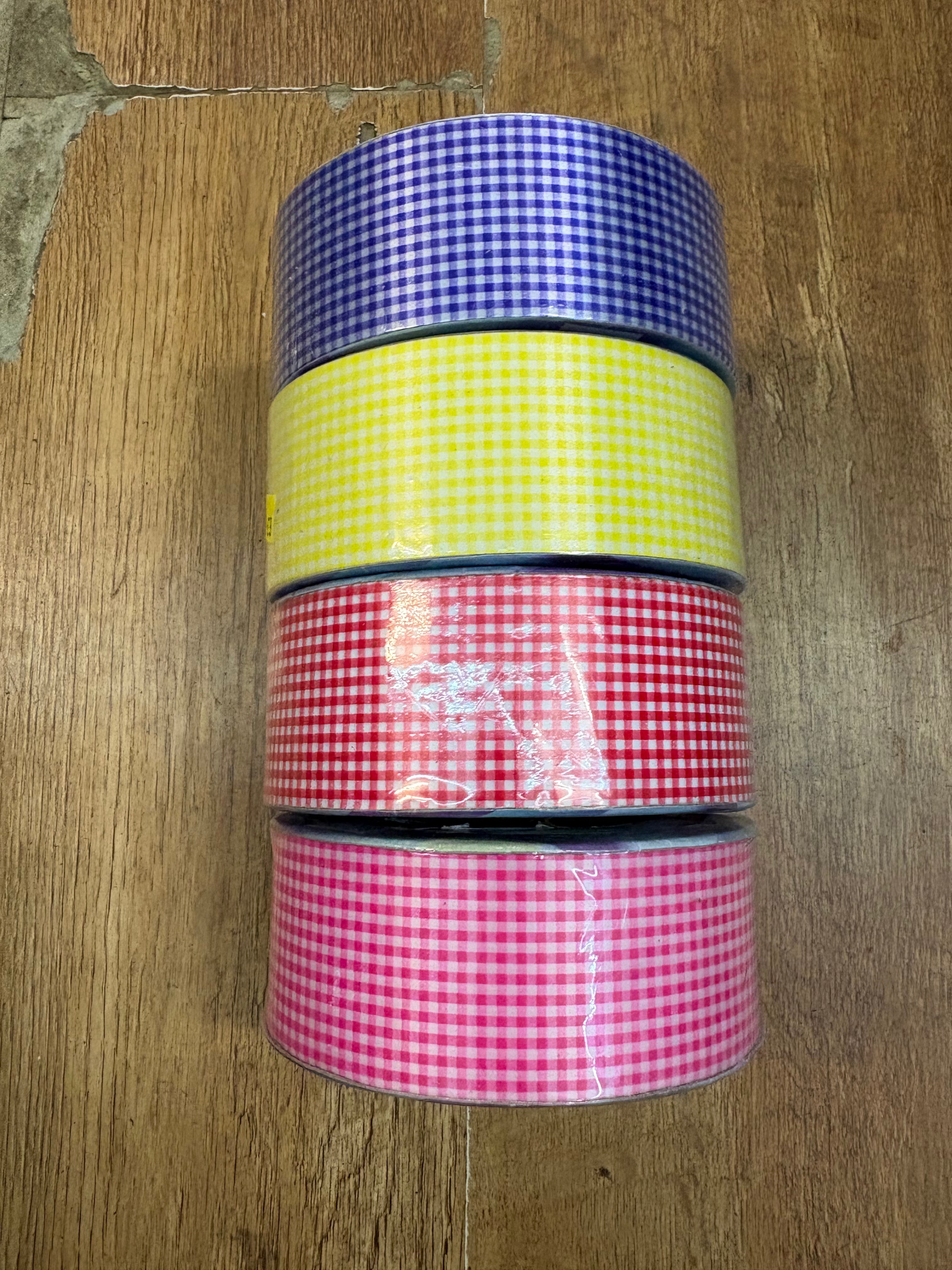 50m roll of Gingham Poly ribbon - 4 colours available