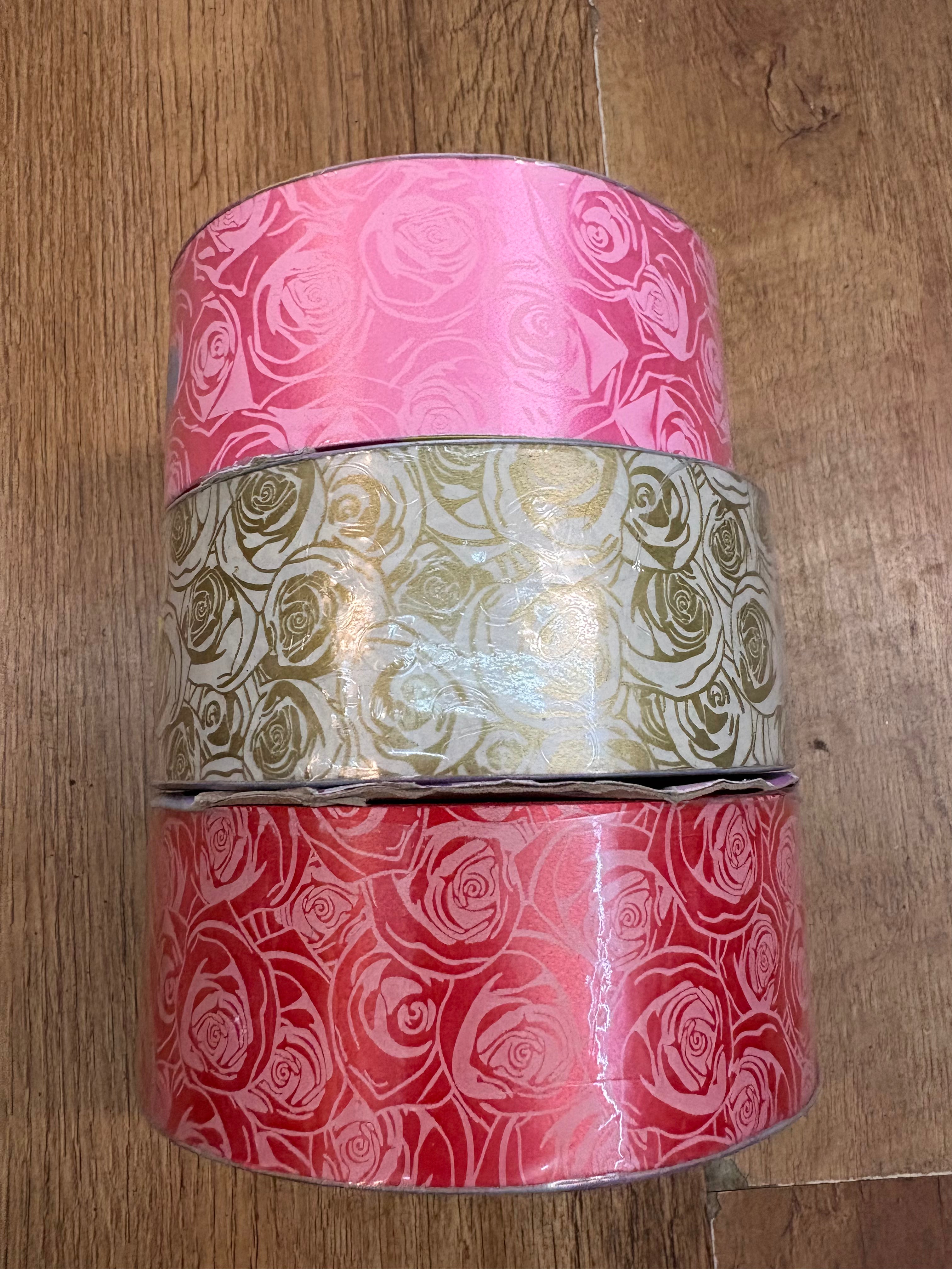50m roll of Rose print Poly ribbon - 3 colours available