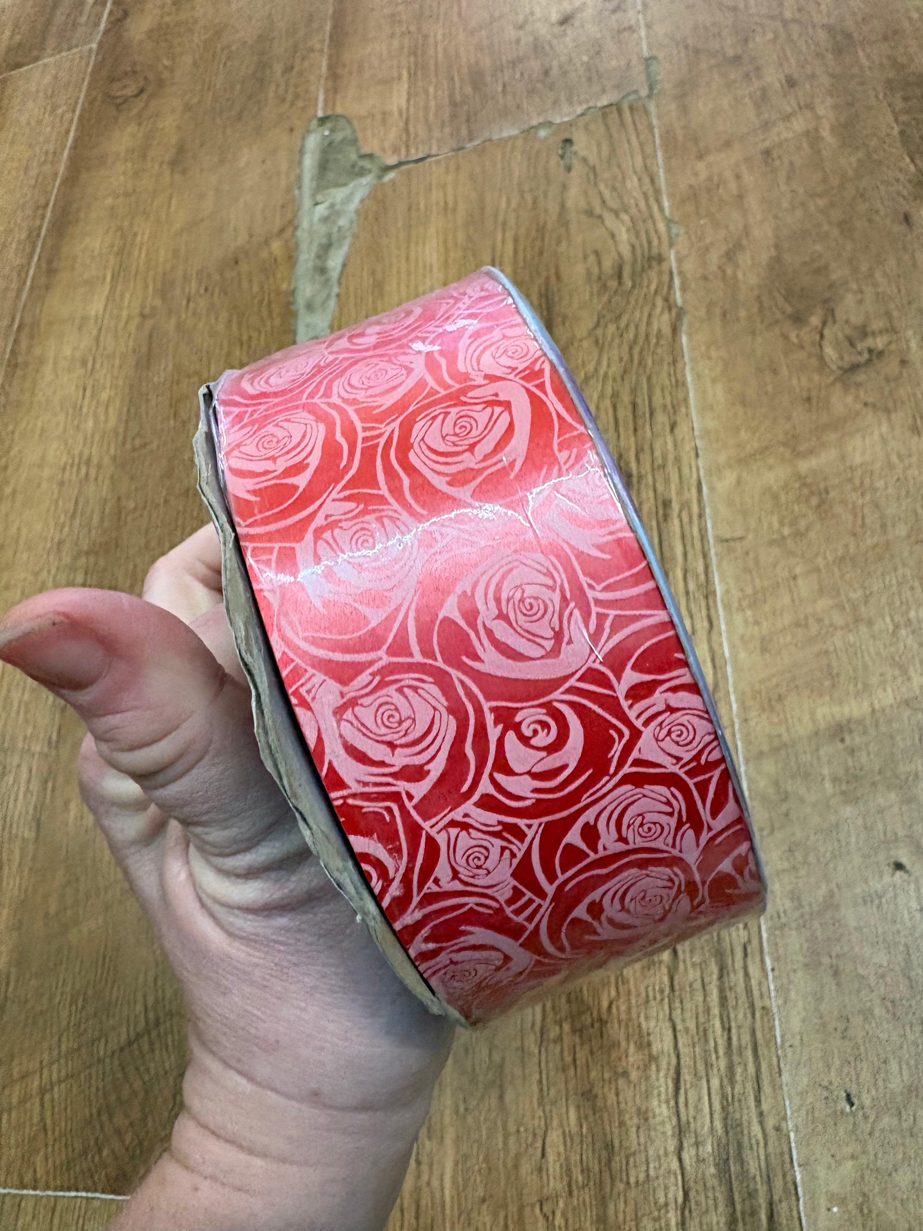 50m roll of Rose print Poly ribbon - 3 colours available