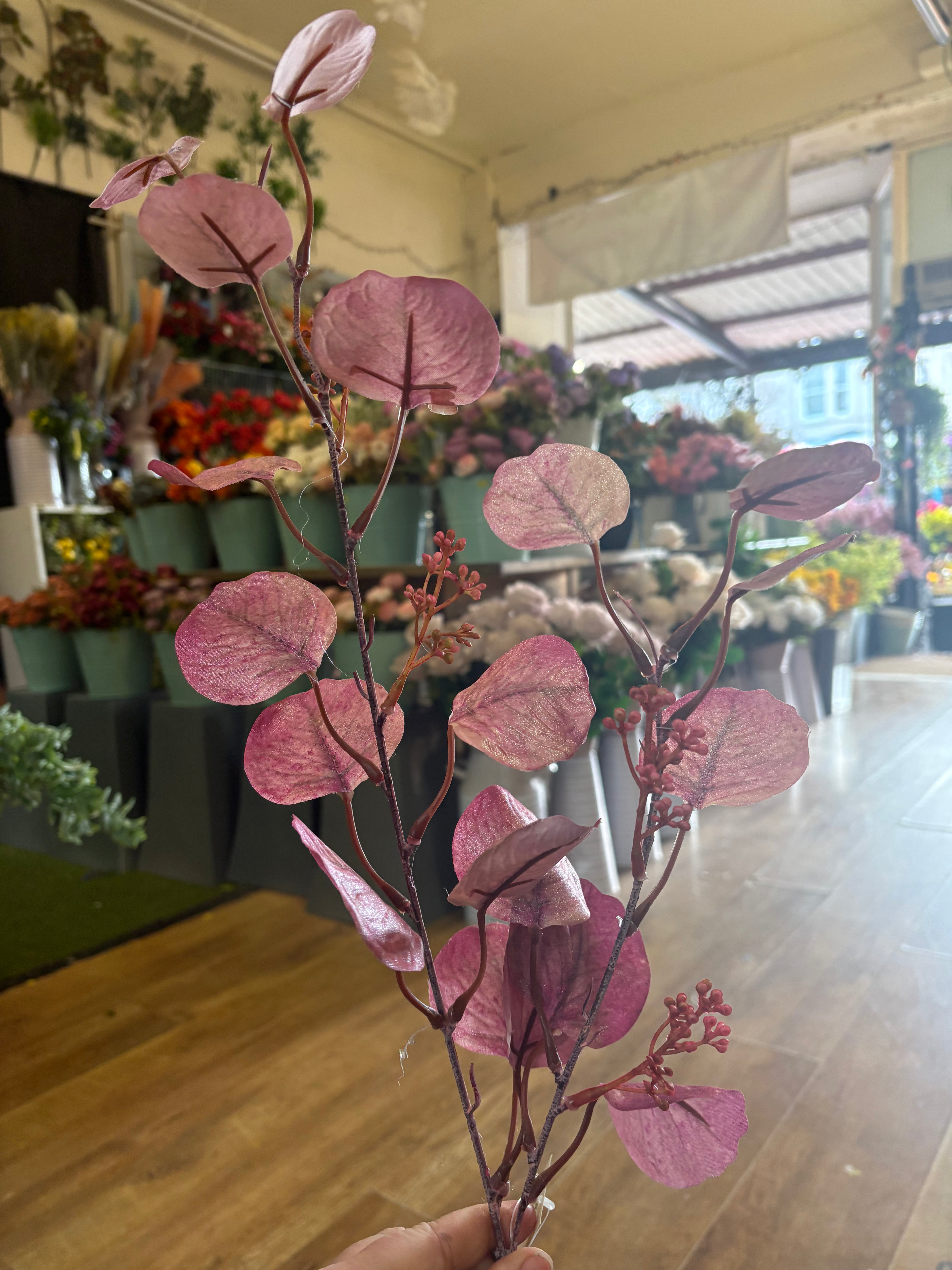 98cm tall shimmered pink eucalyptus spray