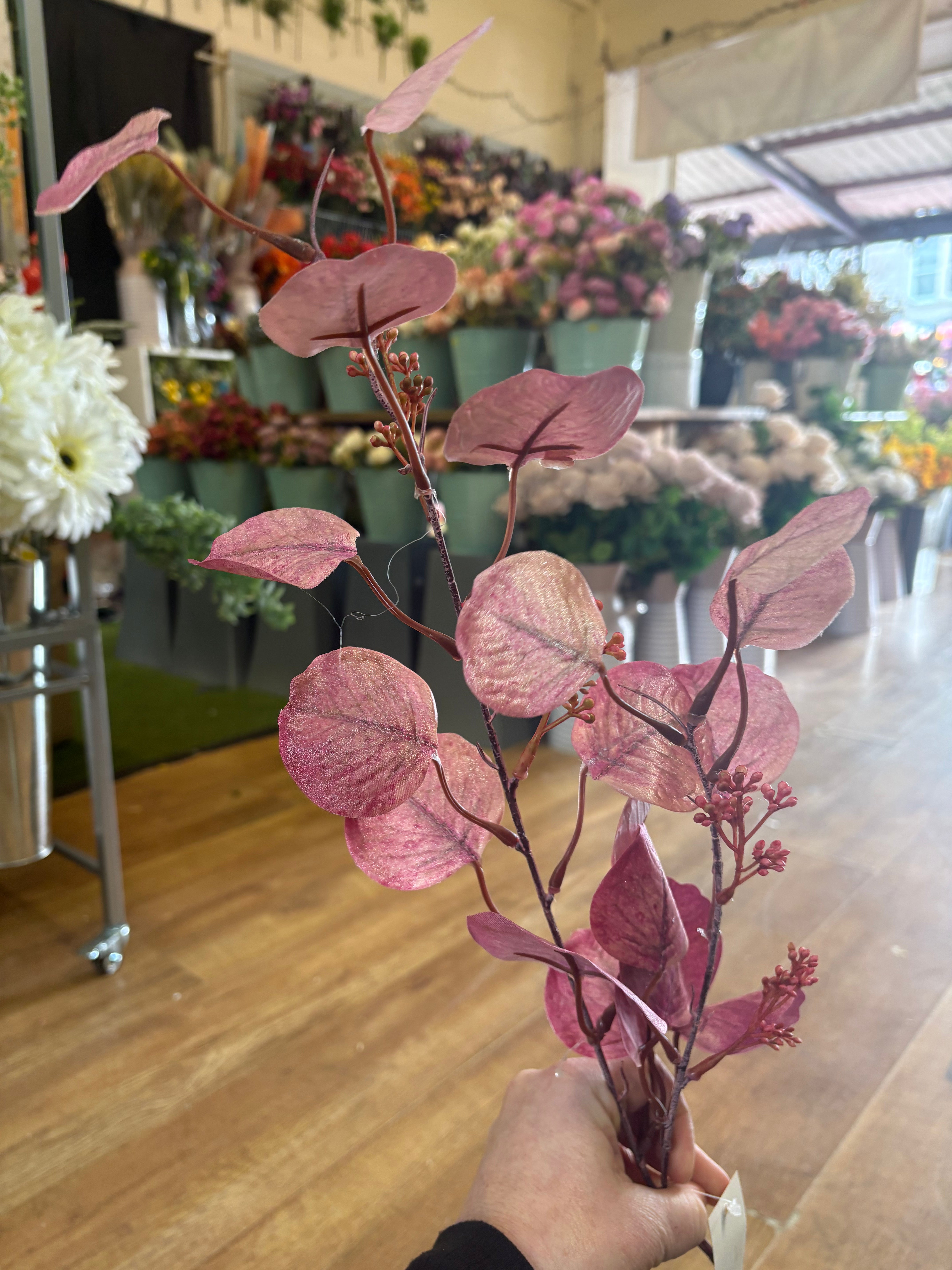 98cm tall shimmered pink eucalyptus spray